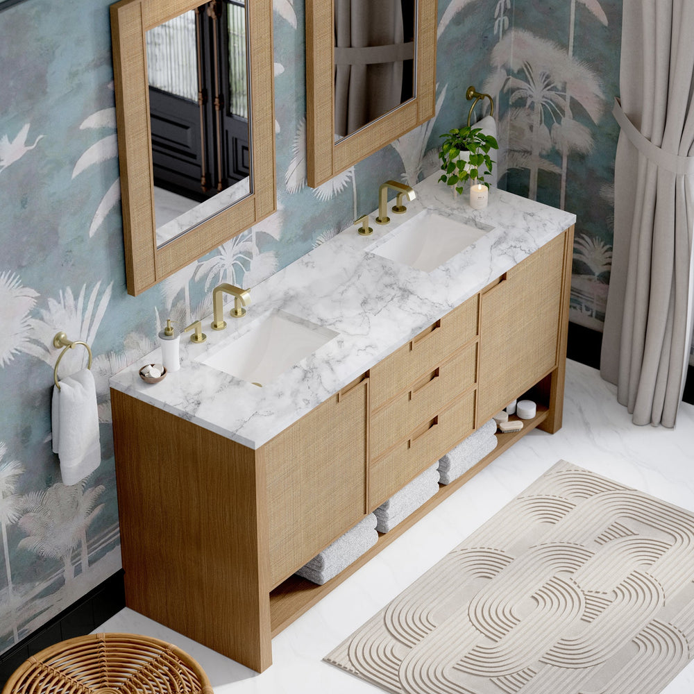 
                  
                    Solene 72" Double Vanity in Seaside Oak Double Bathroom Vanity James Martin Vanities Carrara White Marble 
                  
                