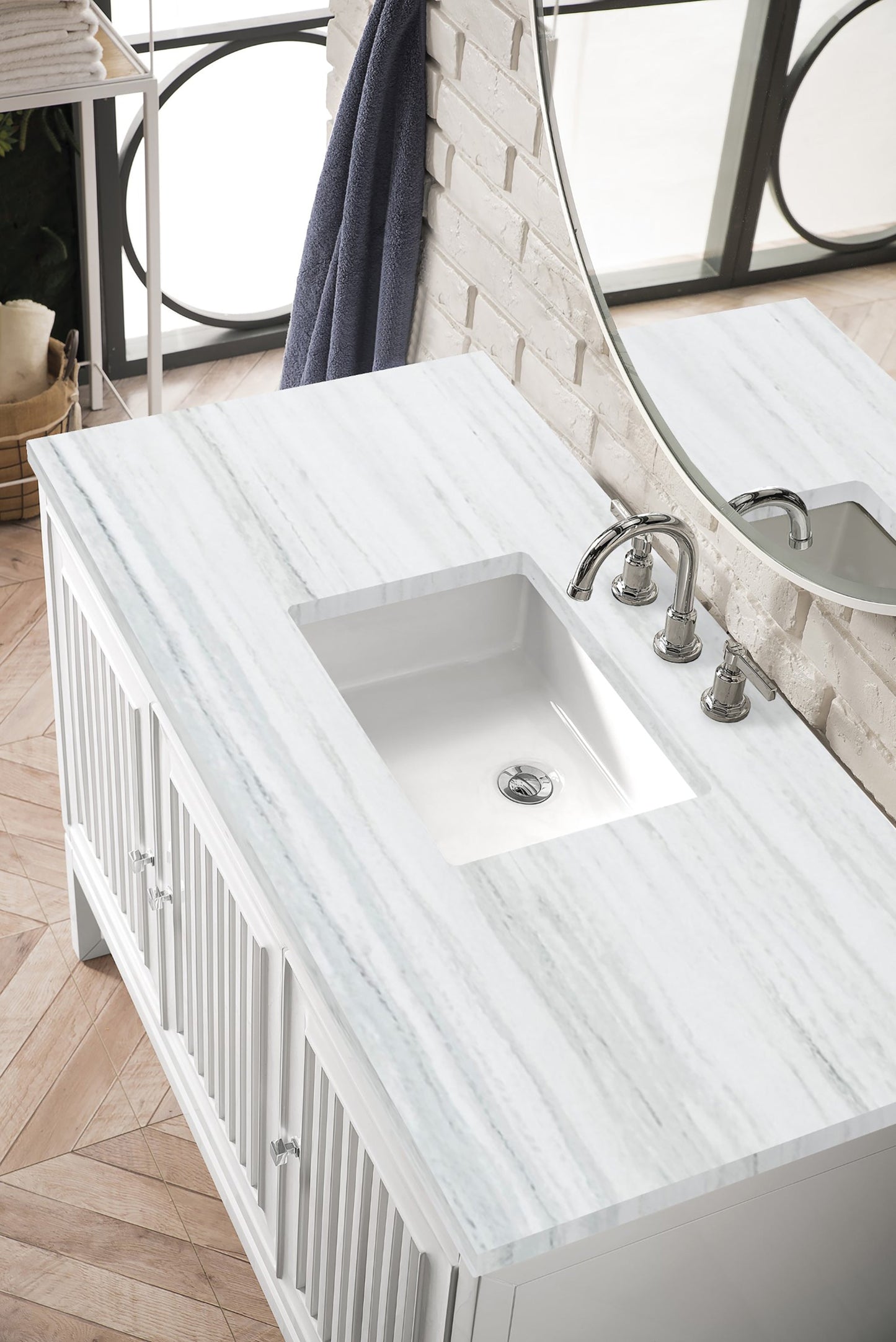 
                  
                    Athens 48" Single Vanity Cabinet, Glossy White Single Bathroom Vanity James Martin Vanities Arctic Fall Solid Surface 
                  
                