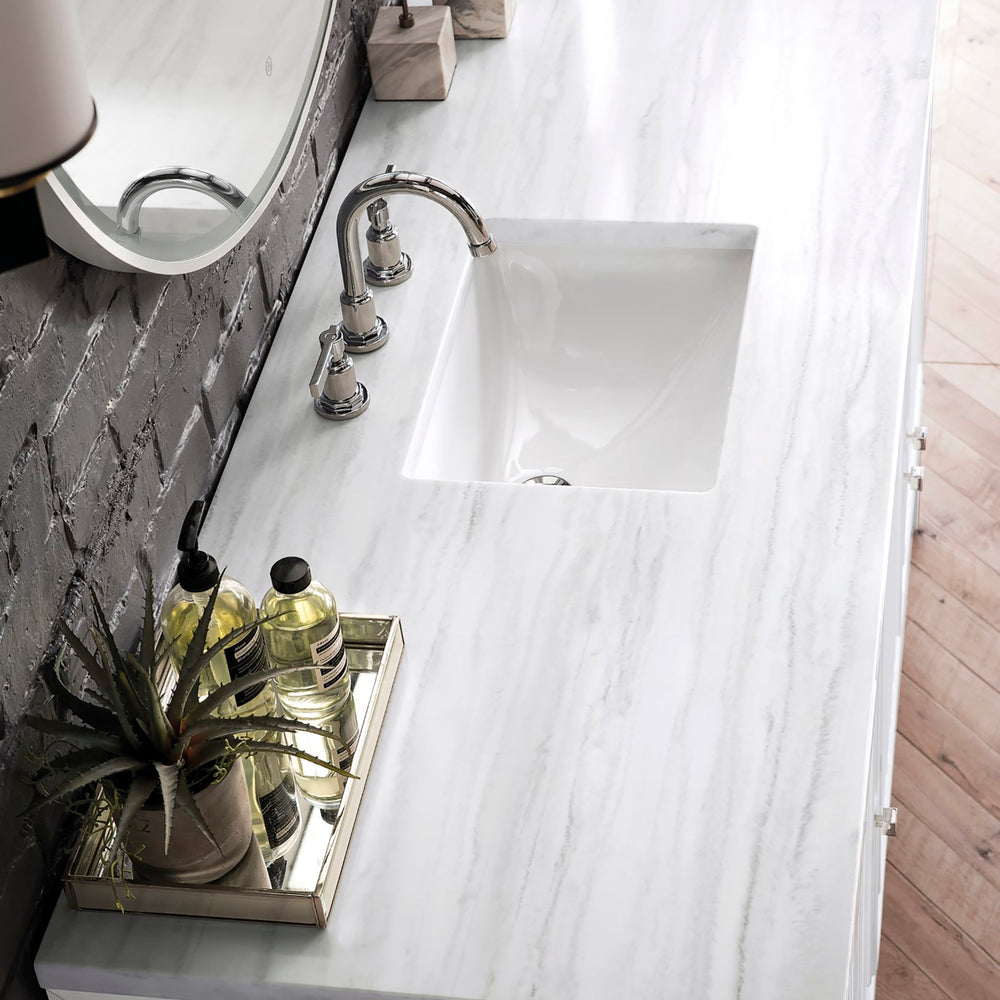 
                  
                    Athens 60" Single Vanity Cabinet , Glossy White Single Bathroom Vanity James Martin Vanities Arctic Fall Solid Surface 
                  
                