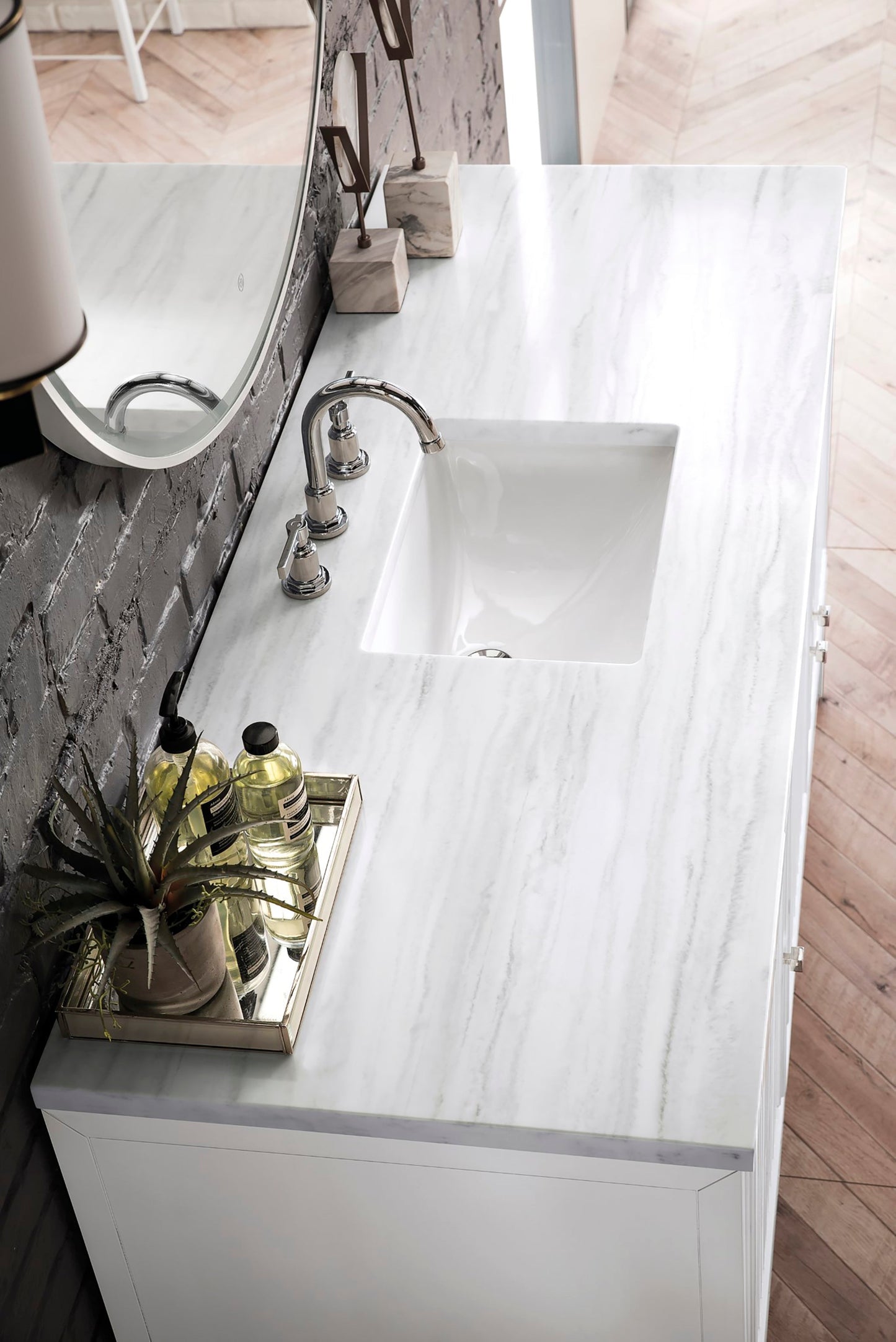 
                  
                    Athens 60" Single Vanity Cabinet , Glossy White Single Bathroom Vanity James Martin Vanities Arctic Fall Solid Surface 
                  
                