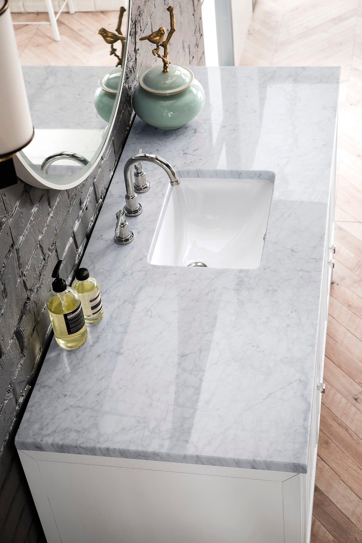 
                  
                    Athens 60" Single Vanity Cabinet , Glossy White Single Bathroom Vanity James Martin Vanities Carrara White Marble 
                  
                