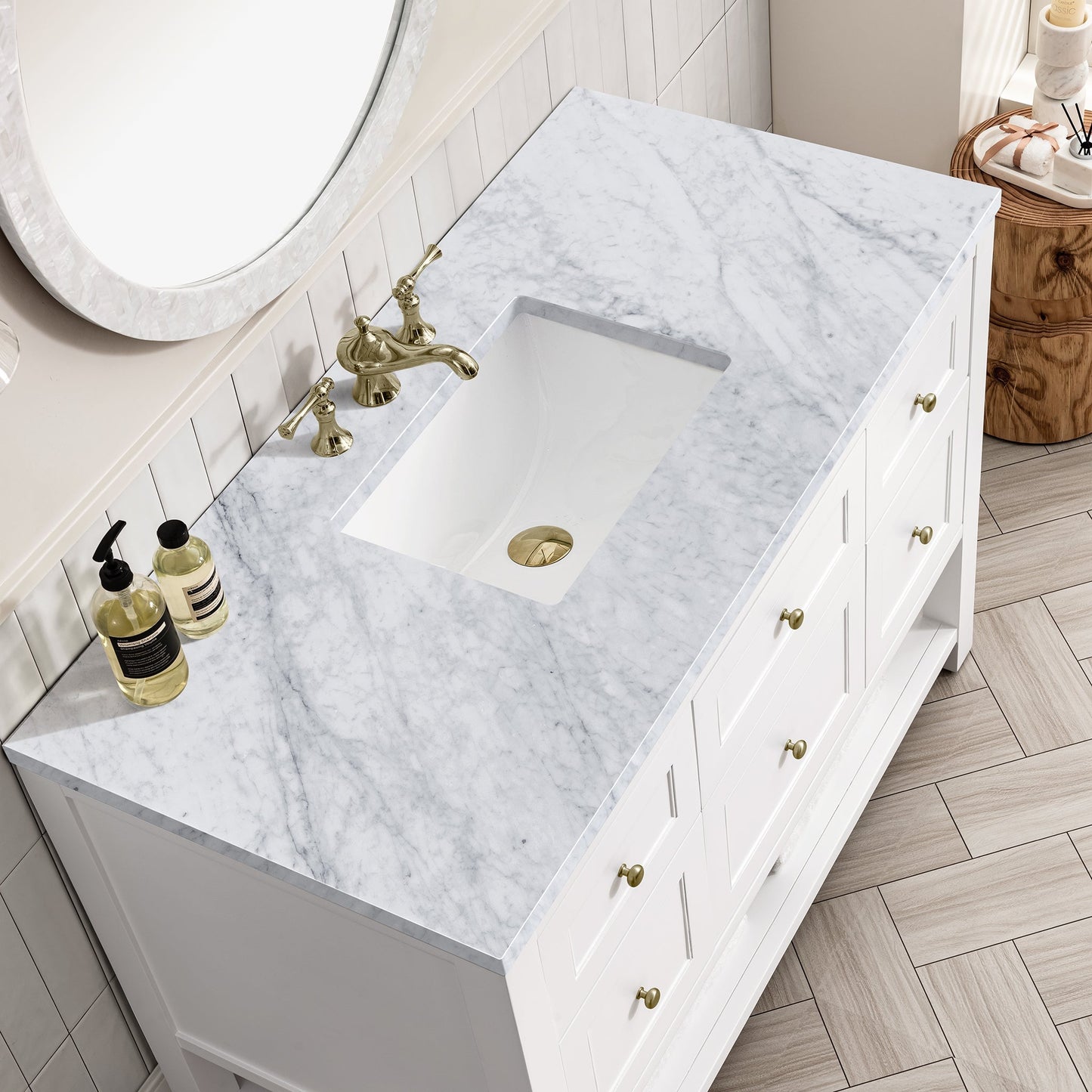 
                  
                    Breckenridge 48" Single Vanity in Bright White Single Bathroom Vanity James Martin Vanities Carrara White Marble 
                  
                