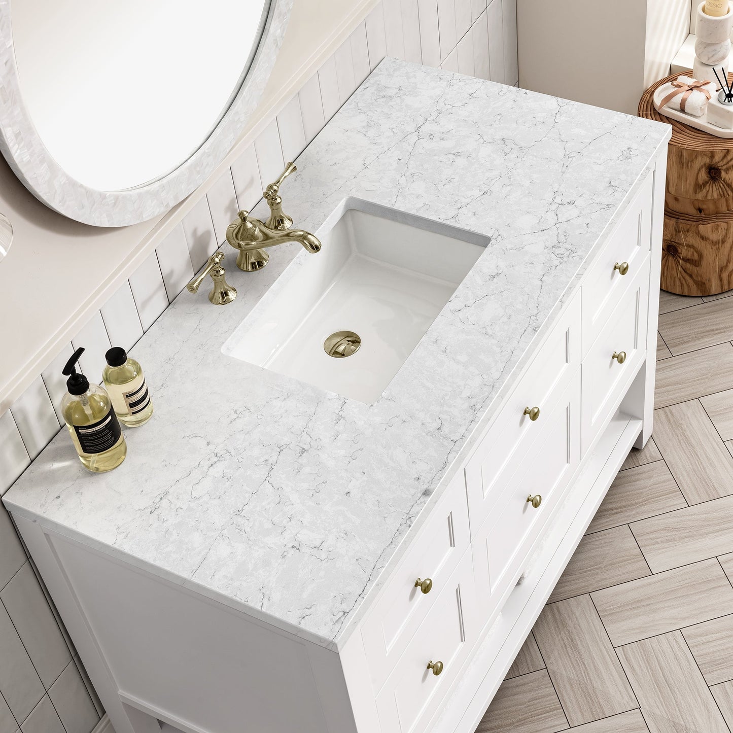 
                  
                    Breckenridge 48" Single Vanity in Bright White Single Bathroom Vanity James Martin Vanities Eternal Jasmine Pearl Quartz 
                  
                