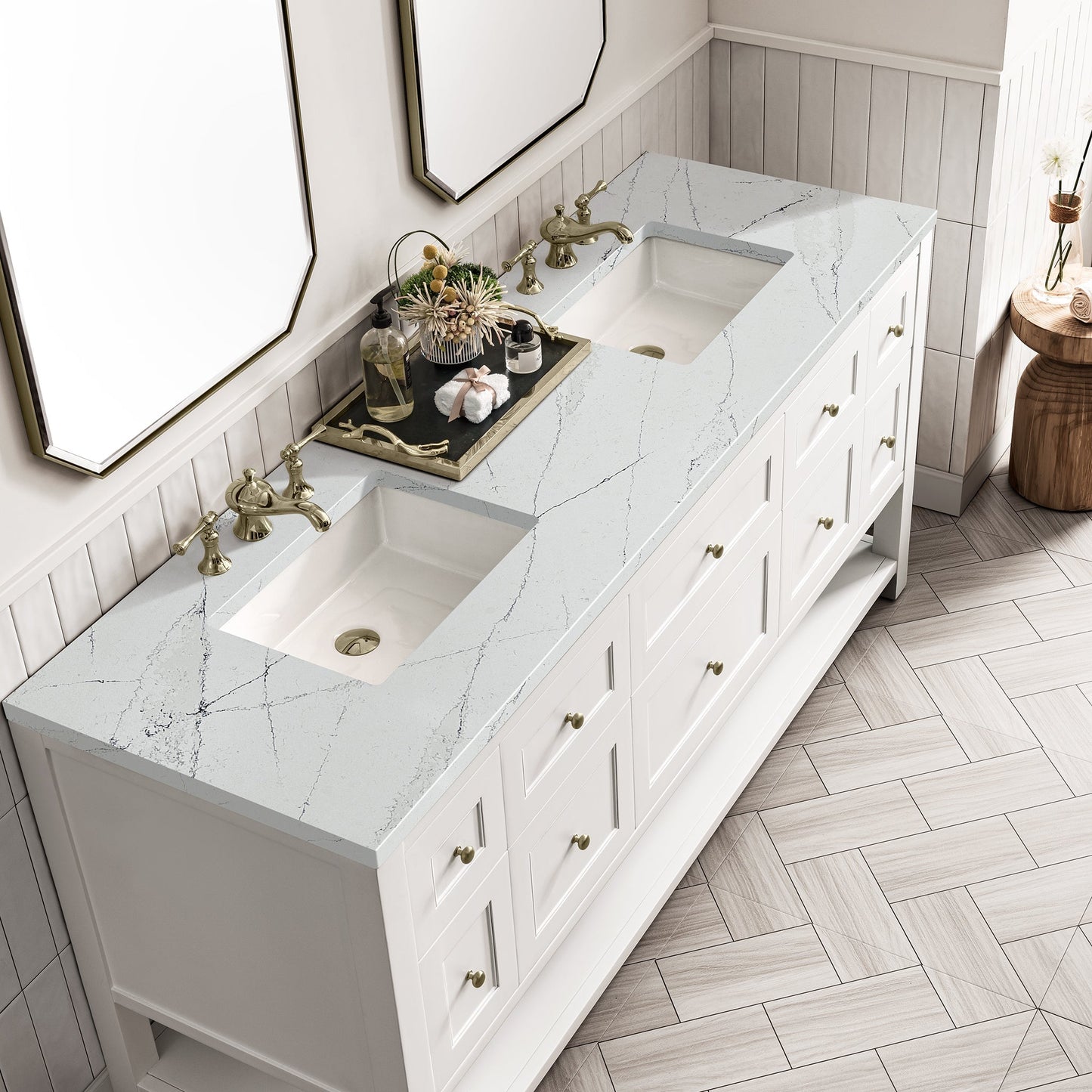 
                  
                    Breckenridge 72" Double Vanity in Bright White Double Bathroom Vanity James Martin Vanities Ethereal Noctis Quartz 
                  
                
