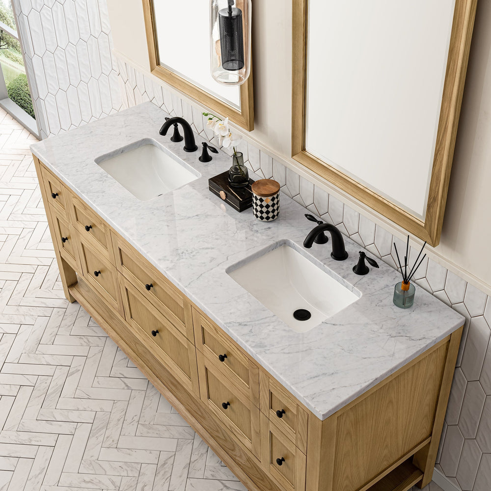 
                  
                    Breckenridge 72" Double Vanity in Light Natural Oak Double Bathroom Vanity James Martin Vanities Carrara White Marble 
                  
                