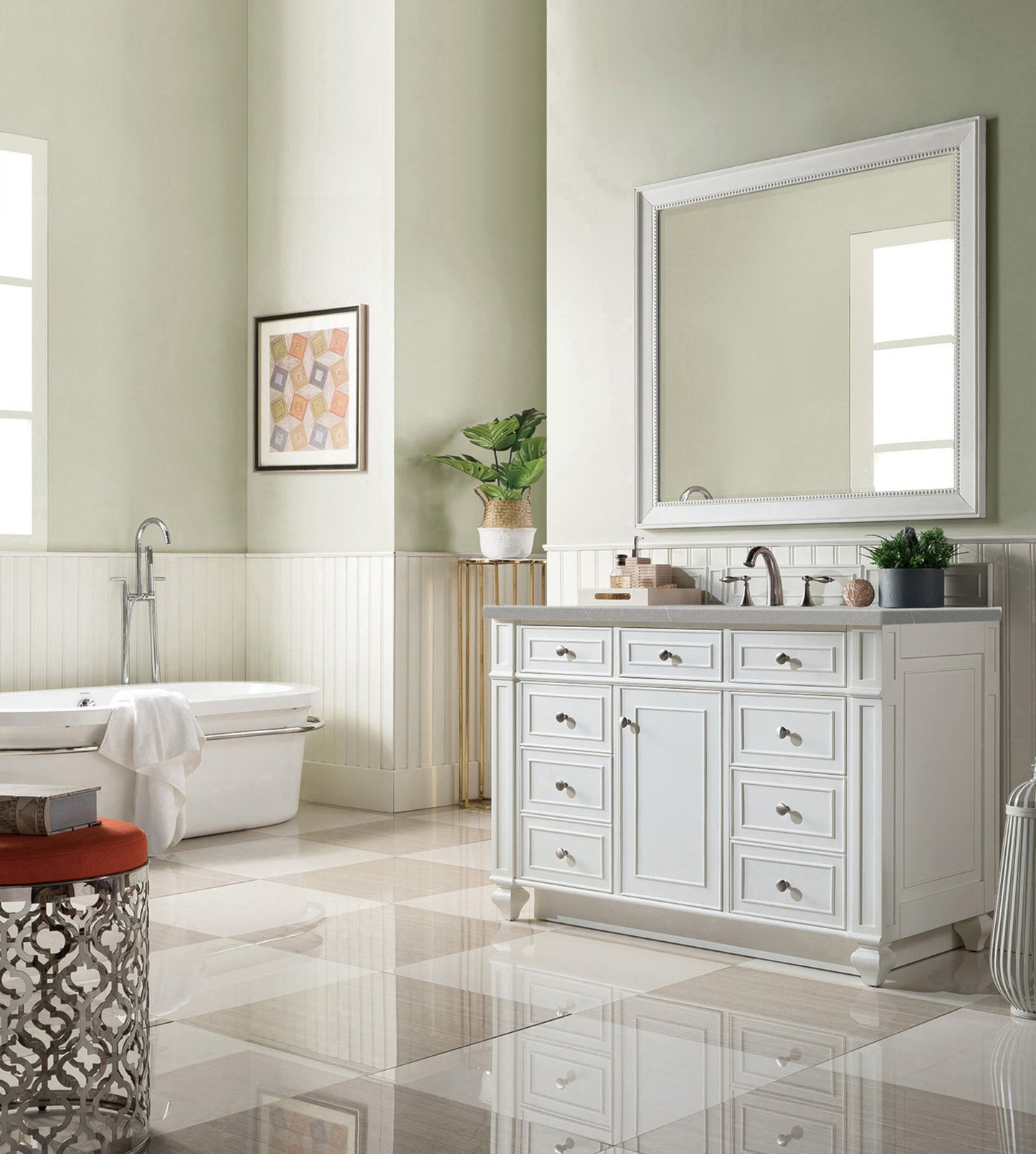 
                  
                    Bristol 48" Single Vanity Single Bathroom Vanity James Martin Vanities Bright White Eternal Serena Quartz 
                  
                