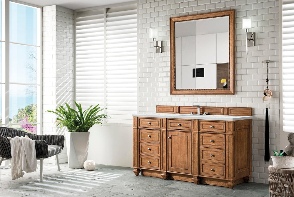 
                  
                    Bristol 60" Single Vanity Double bathroom Vanity James Martin Vanities Saddle Brown Ethereal Noctis Quartz 
                  
                