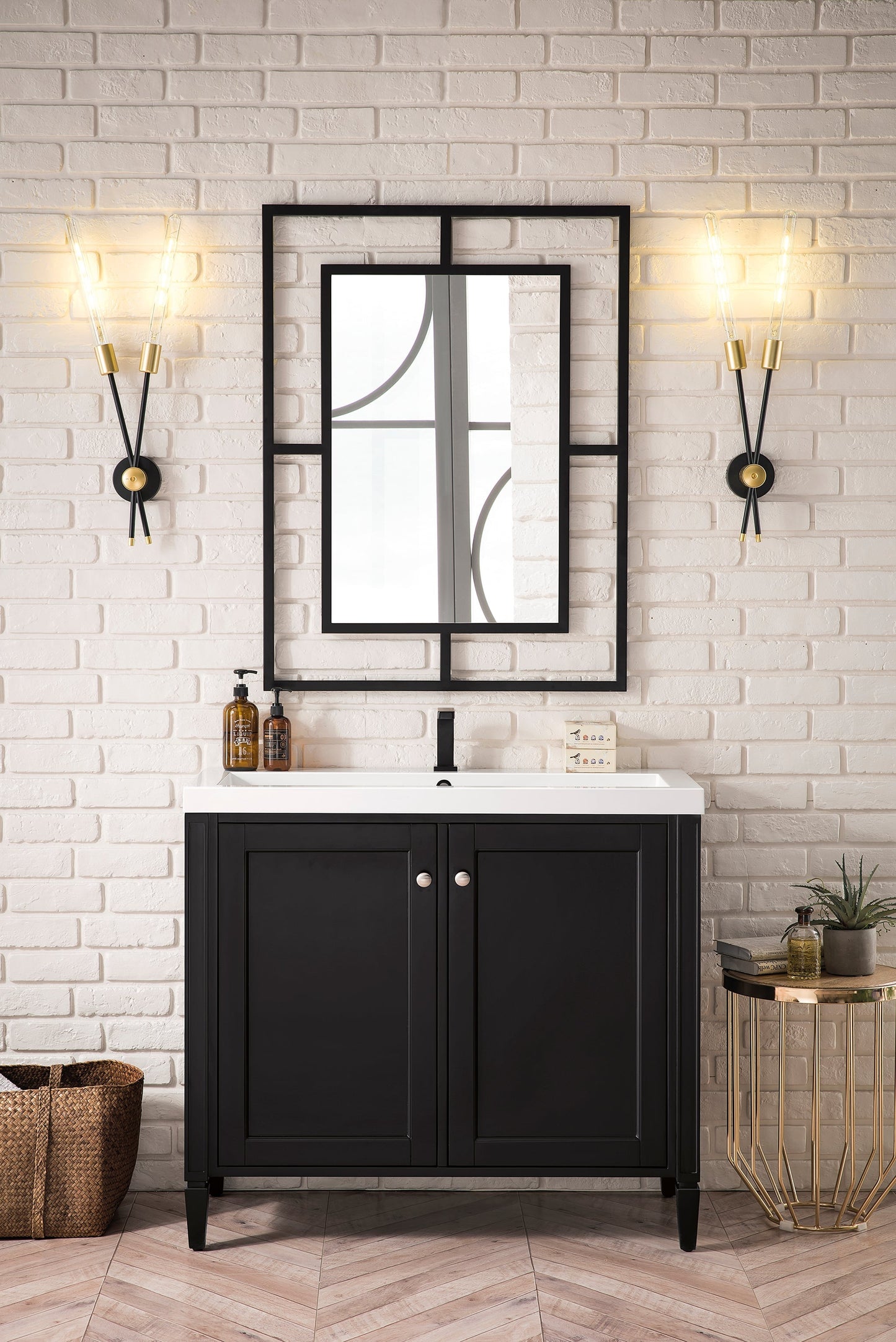 
                  
                    Britannia 39.5" Single Vanity Cabinet with White Glossy Top Single Bathroom Vanity James Martin Vanities Black Onyx 
                  
                