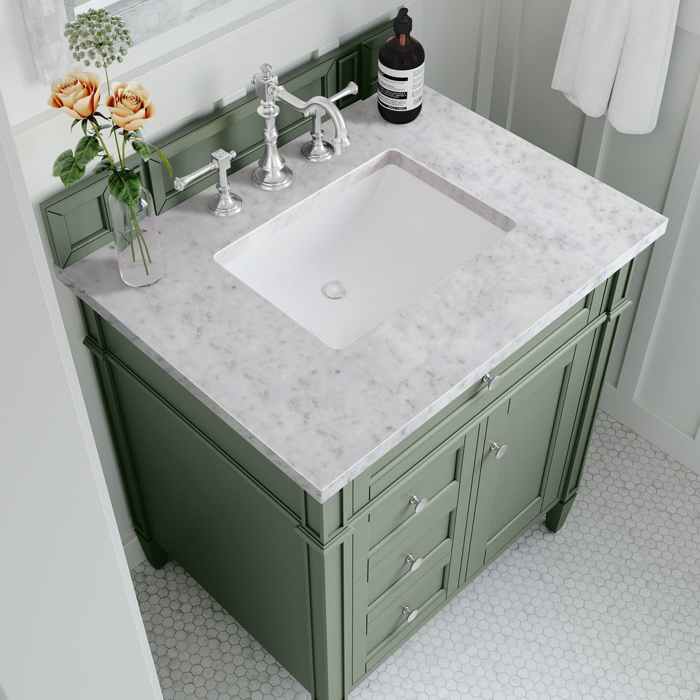 
                  
                    Brittany 36" Single Bathroom Vanity in Smokey Celadon Single Bathroom Vanity James Martin Vanities Carrara White Marble 
                  
                