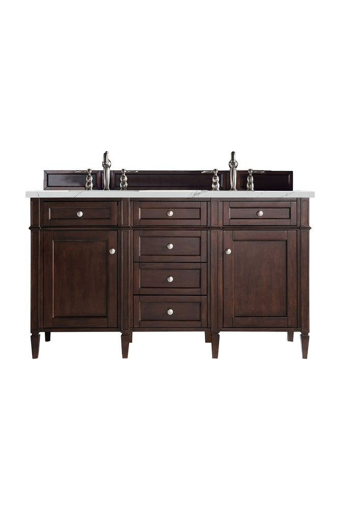 
                  
                    Brittany 60" Double Bathroom Vanity in Burnished Mahogany Double bathroom Vanity James Martin Vanities Ethereal Noctis Quartz 
                  
                