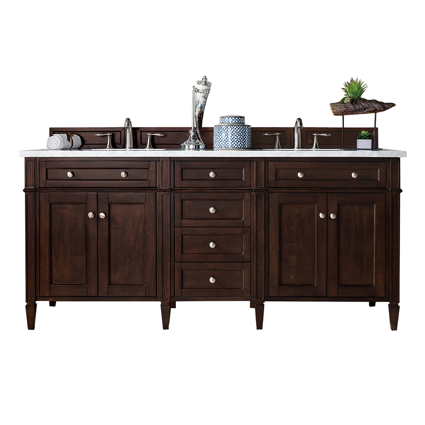 
                  
                    Brittany 72" Double Bathroom Vanity in Burnished Mahogany Double bathroom Vanity James Martin Vanities Carrara White Marble 
                  
                