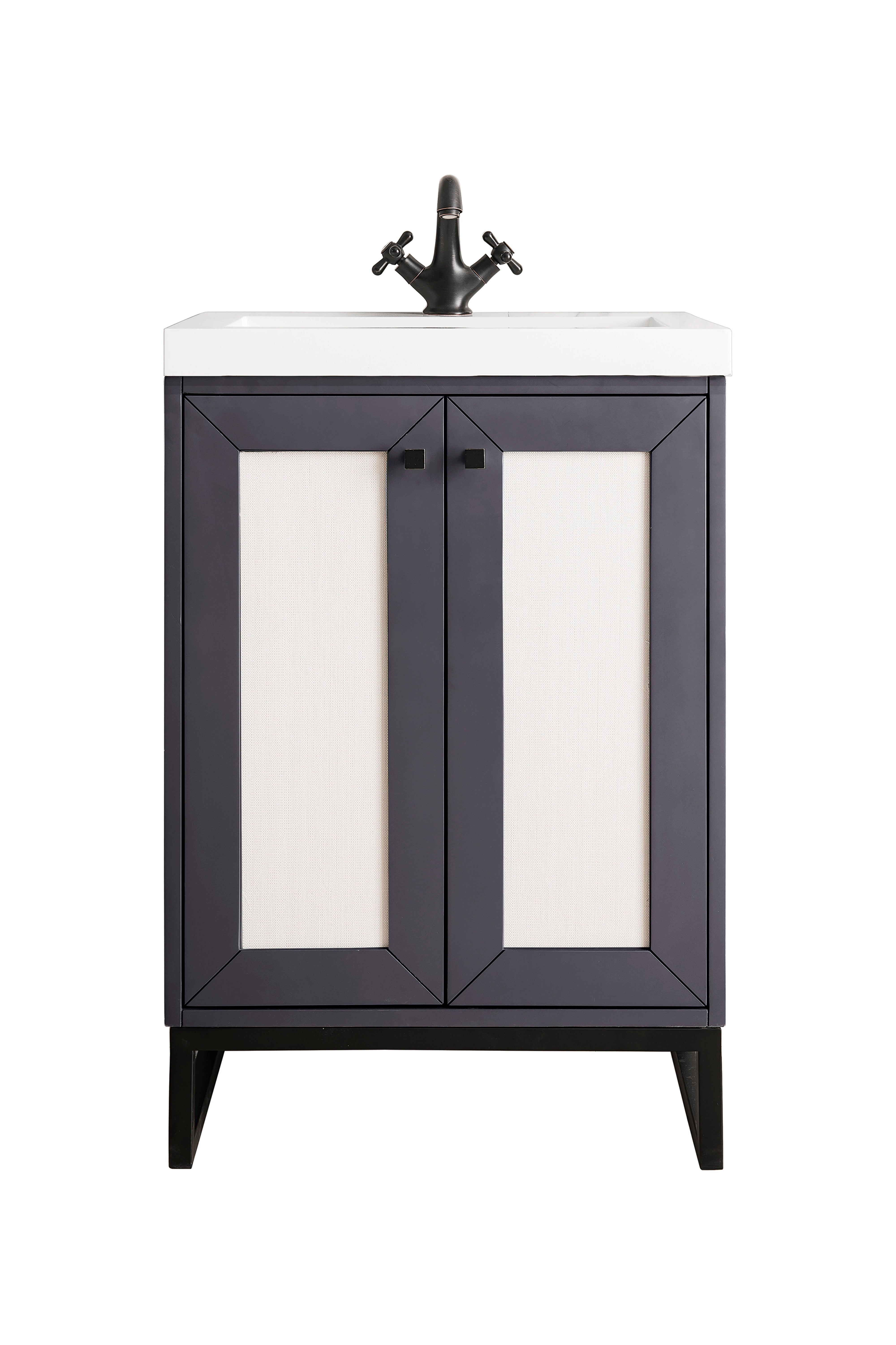 James Martin Chianti 20 Single Bathroom Vanity in Mineral Grey and Radiant  Gold with 3.5 cm White Glossy Resin Top and Rectangular Sink