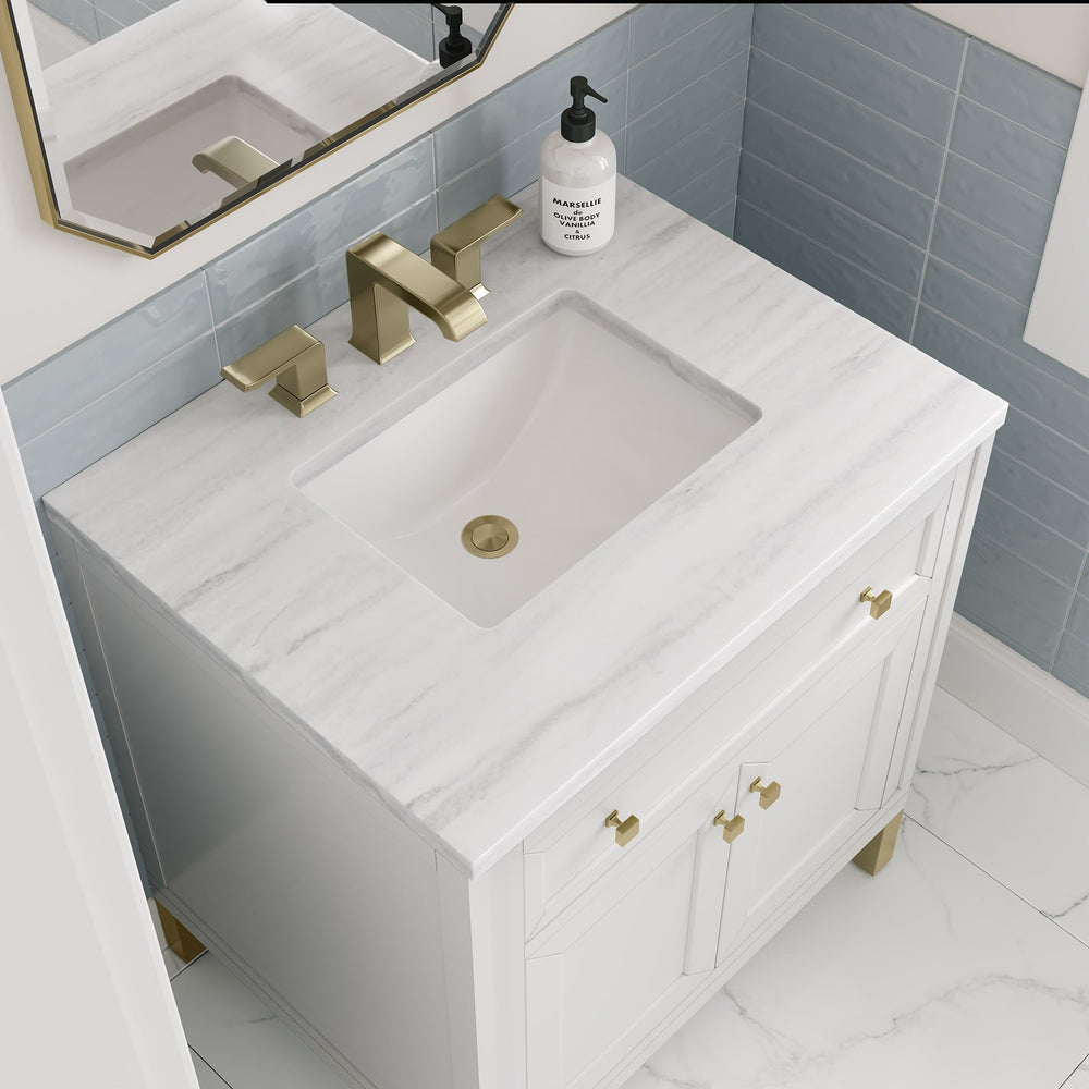 
                  
                    Chicago 30" Single Vanity in Glossy White James Martin Vanities Arctic Fall solid surface 
                  
                