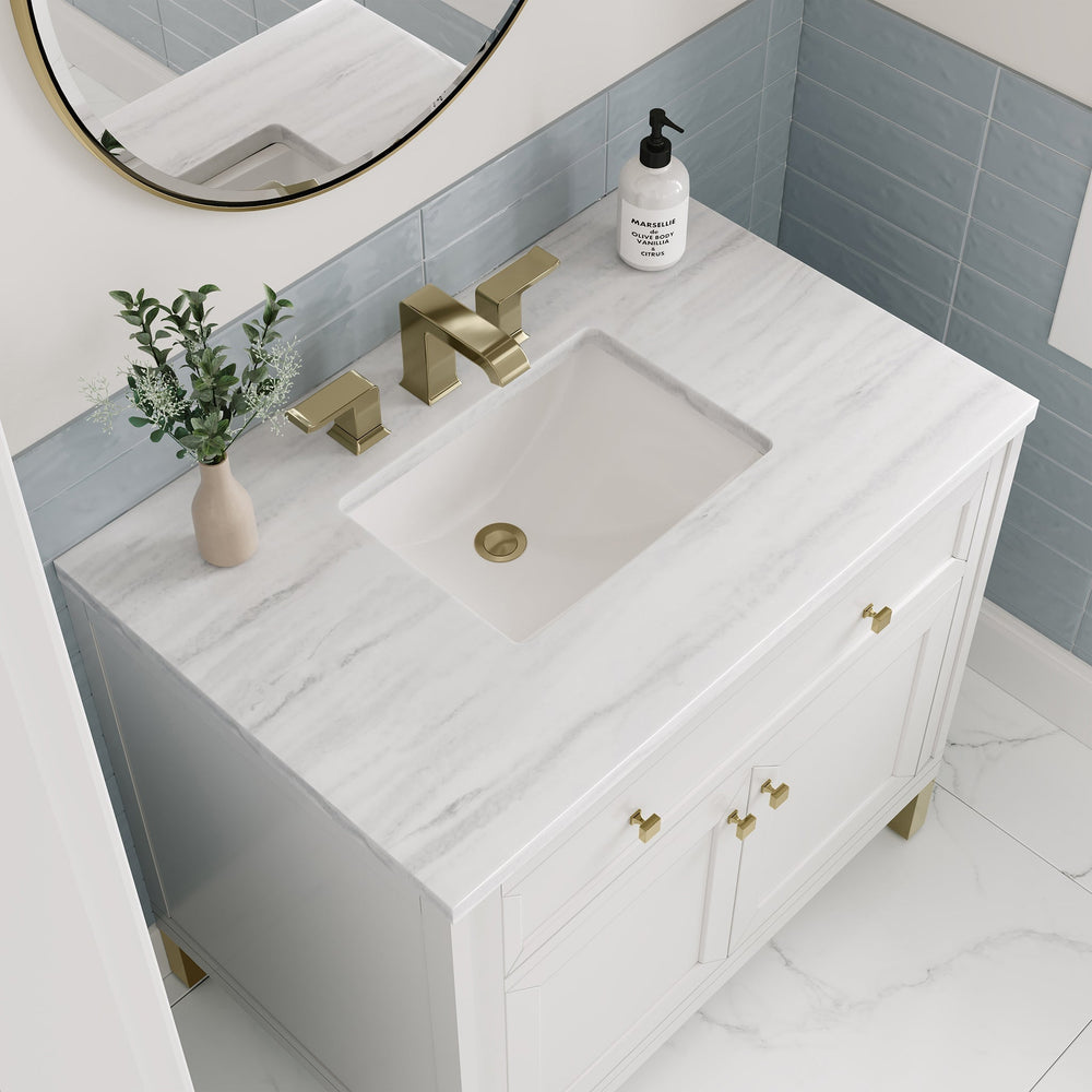 
                  
                    Chicago 36" Single Bathroom Vanity Single Bathroom Vanity James Martin Vanities Glossy White Arctic Fall solid surface 
                  
                