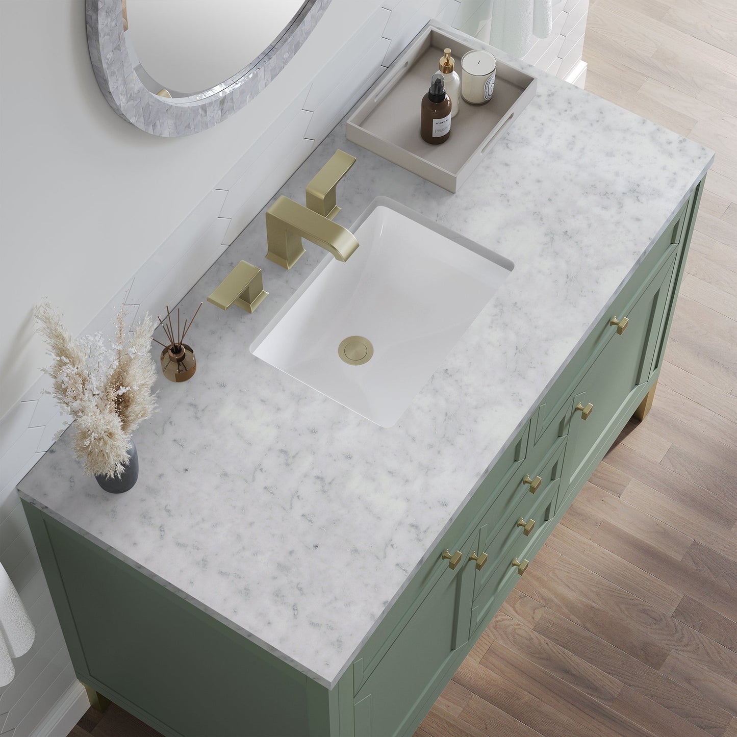 
                  
                    Chicago 48" Single Bathroom Vanity in Smokey Celadon Single Bathroom Vanity James Martin Vanities Carrara White Marble 
                  
                