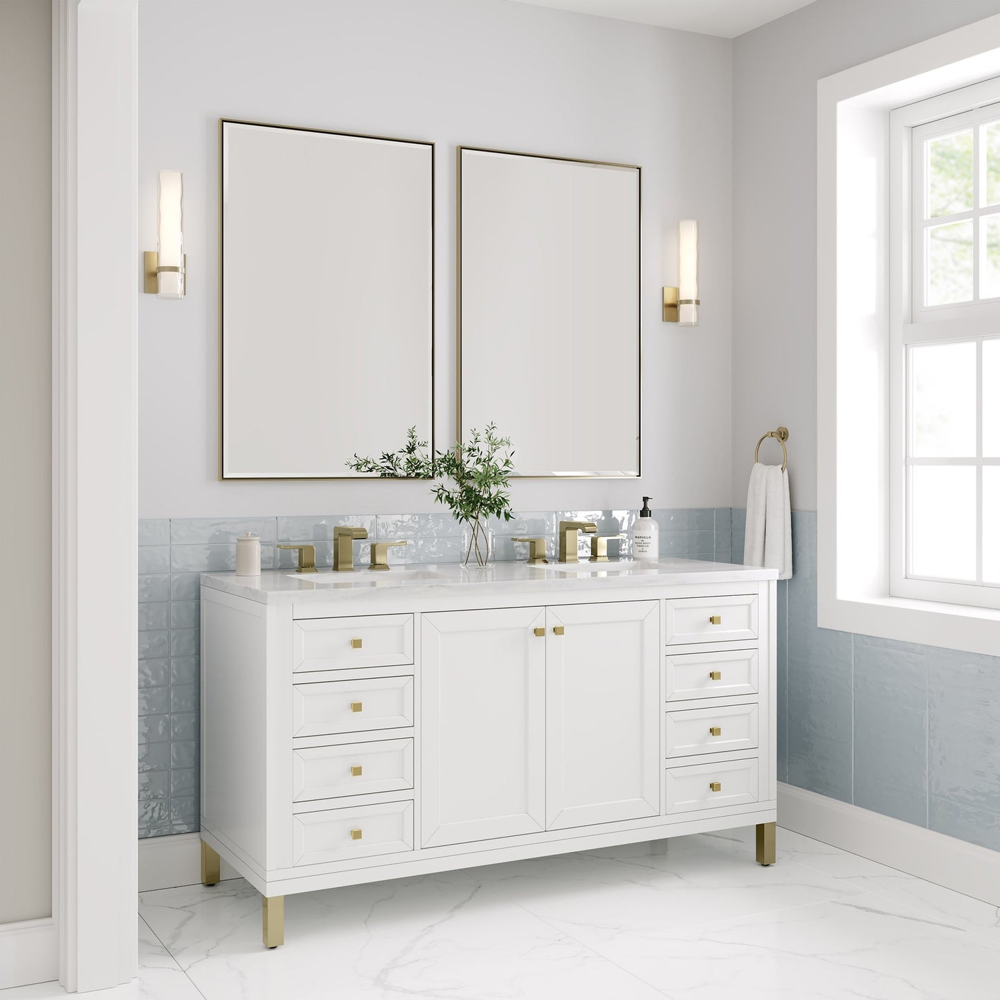 
                  
                    Chicago 60" Double Bathroom Vanity in Glossy White Double bathroom Vanity James Martin Vanities 
                  
                