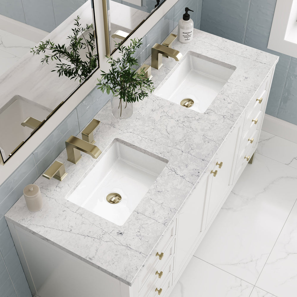 
                  
                    Chicago 60" Double Bathroom Vanity in Glossy White Double bathroom Vanity James Martin Vanities Eternal Jasmine Pearl Quartz 
                  
                