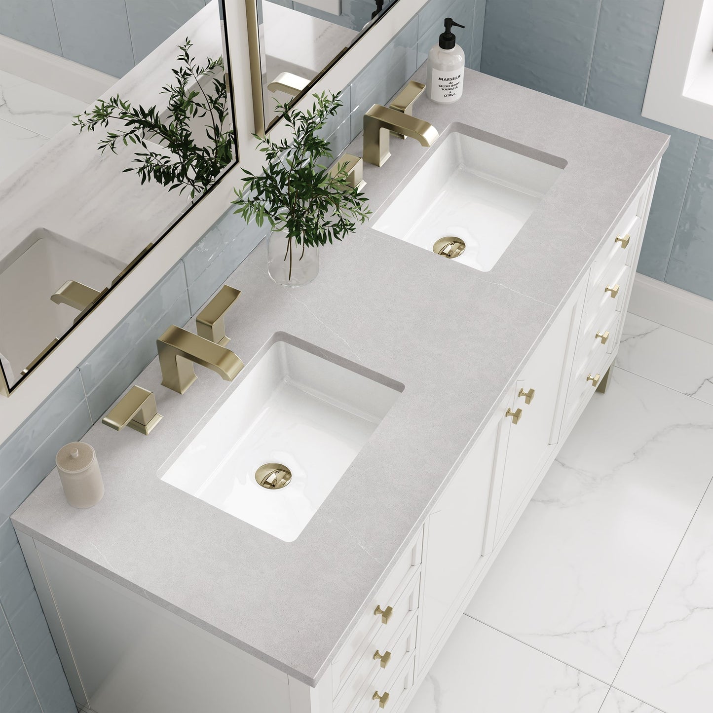 
                  
                    Chicago 60" Double Bathroom Vanity in Glossy White Double bathroom Vanity James Martin Vanities Eternal Serena Quartz 
                  
                