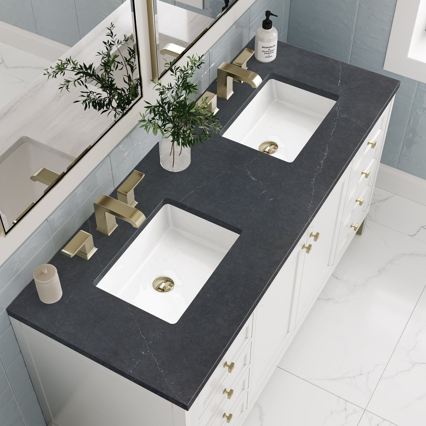
                  
                    Chicago 60" Double Bathroom Vanity Single Bathroom Vanity James Martin Vanities Glossy White Charcoal Soapstone Quartz 
                  
                