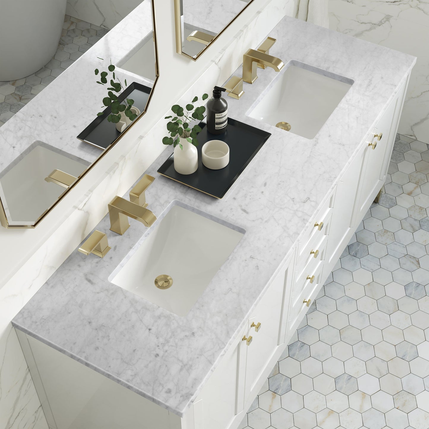 
                  
                    Chicago 72" Double Bathroom Vanity in Glossy White Double bathroom Vanity James Martin Vanities Carrara White Marble 
                  
                