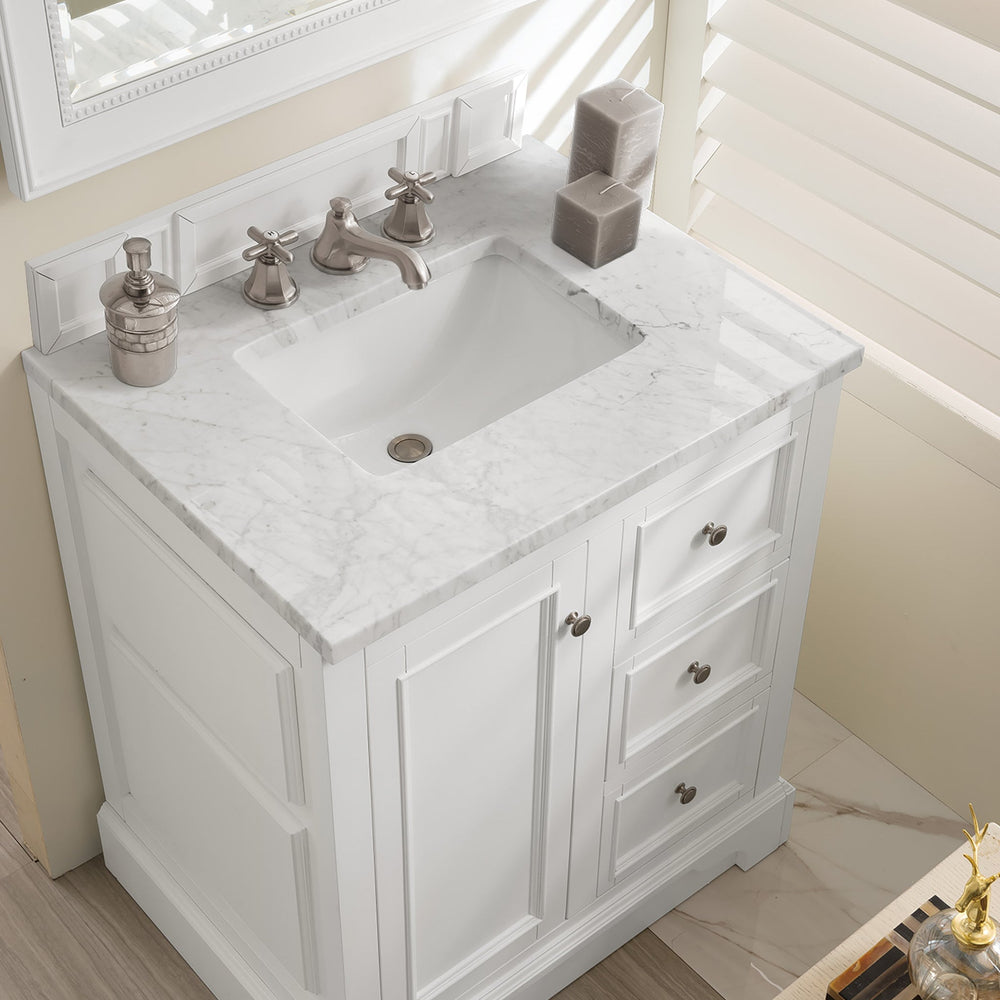 
                  
                    De Soto 30" Single Bathroom Vanity Single Bathroom Vanity James Martin Vanities Carrara White Marble 
                  
                