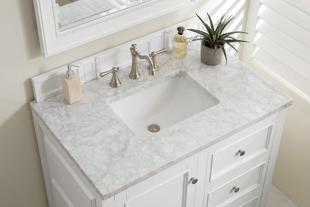 
                  
                    De Soto 36" Single Bathroom Vanity Single Bathroom Vanity James Martin Vanities Carrara White Marble 
                  
                