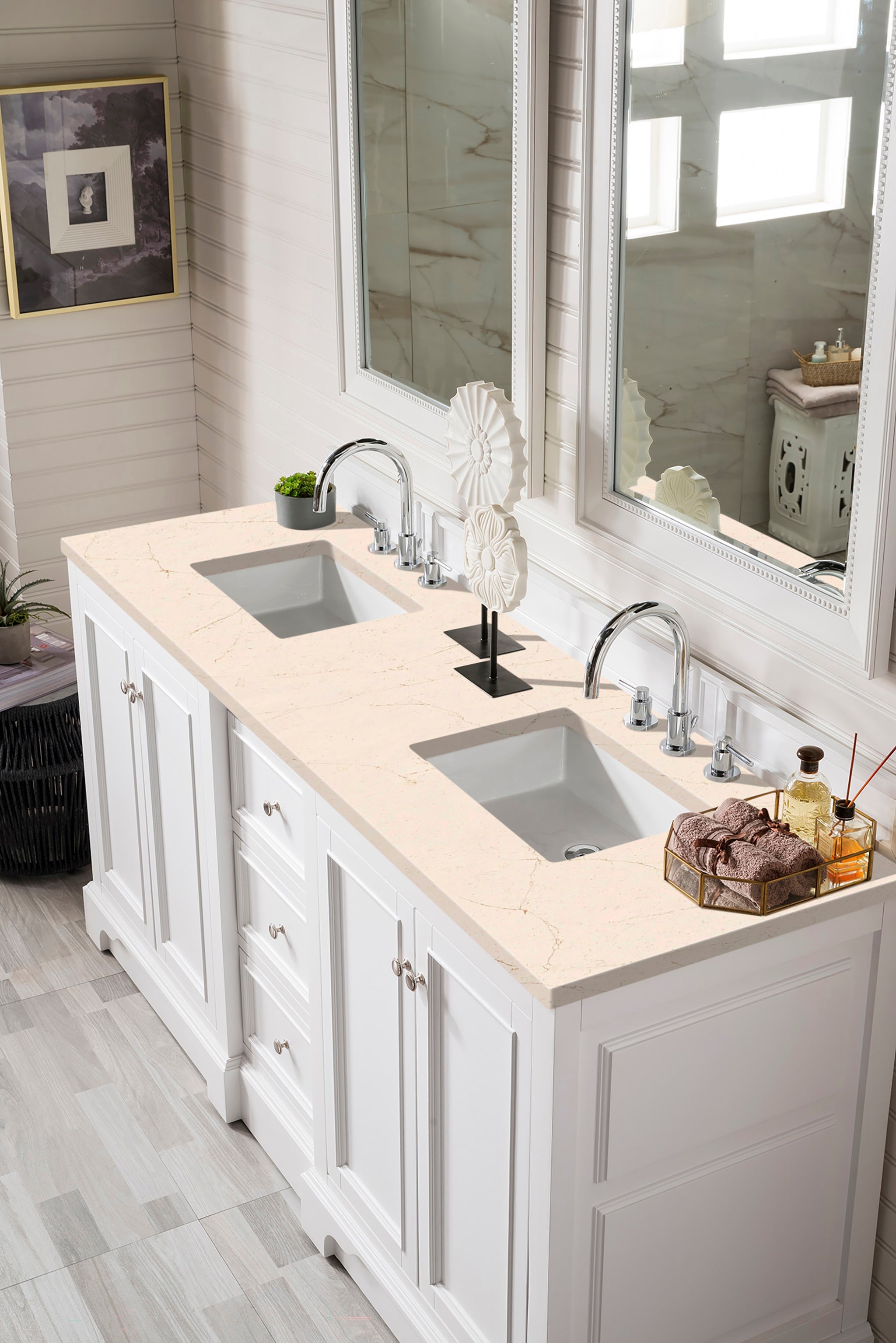 94 de Soto Double Bathroom Vanity with Makeup Counter, Bright White