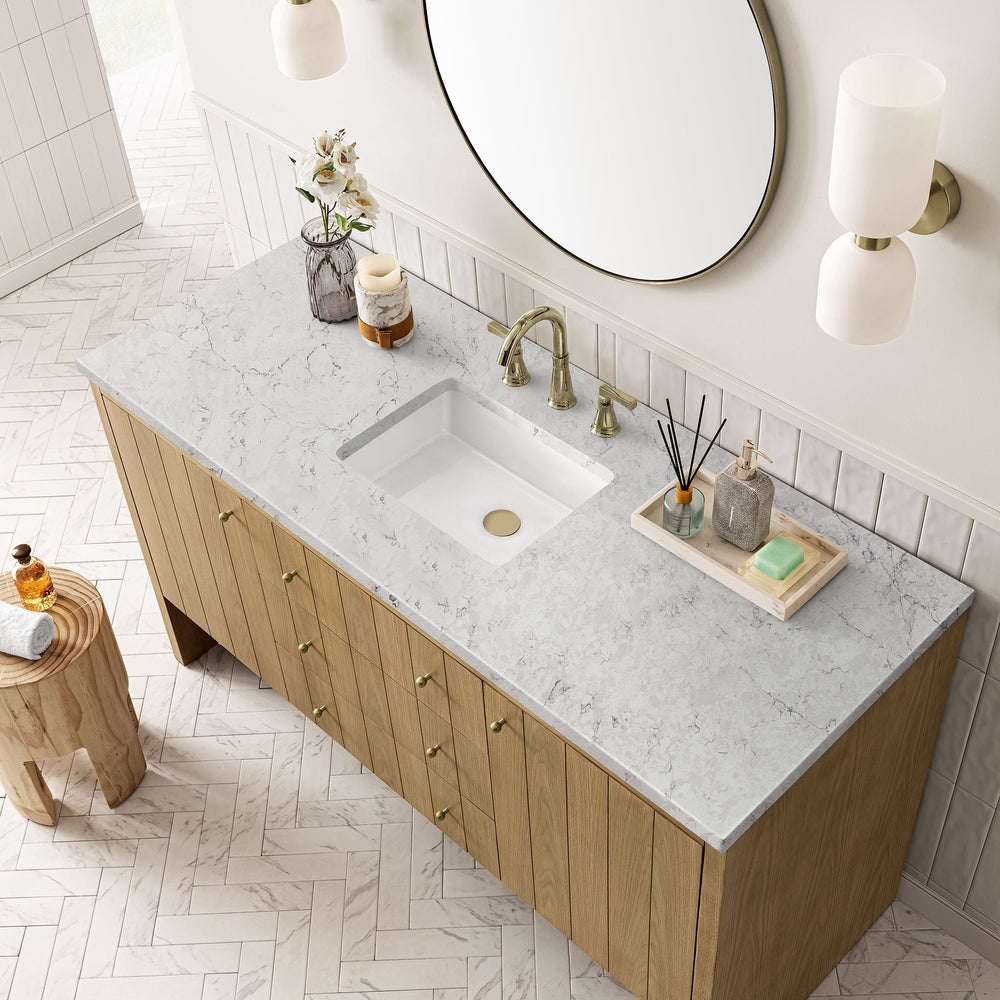 
                  
                    Hudson 60" Single Vanity Double Bathroom Vanity James Martin Vanities Light Natural Oak Eternal Jasmine Pearl Quartz 
                  
                