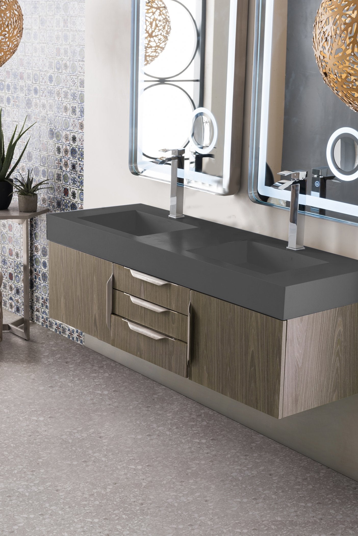 59 Columbia Double Bathroom Vanity, Ash Gray w/ Radiant Gold Base –  Vanities Depot