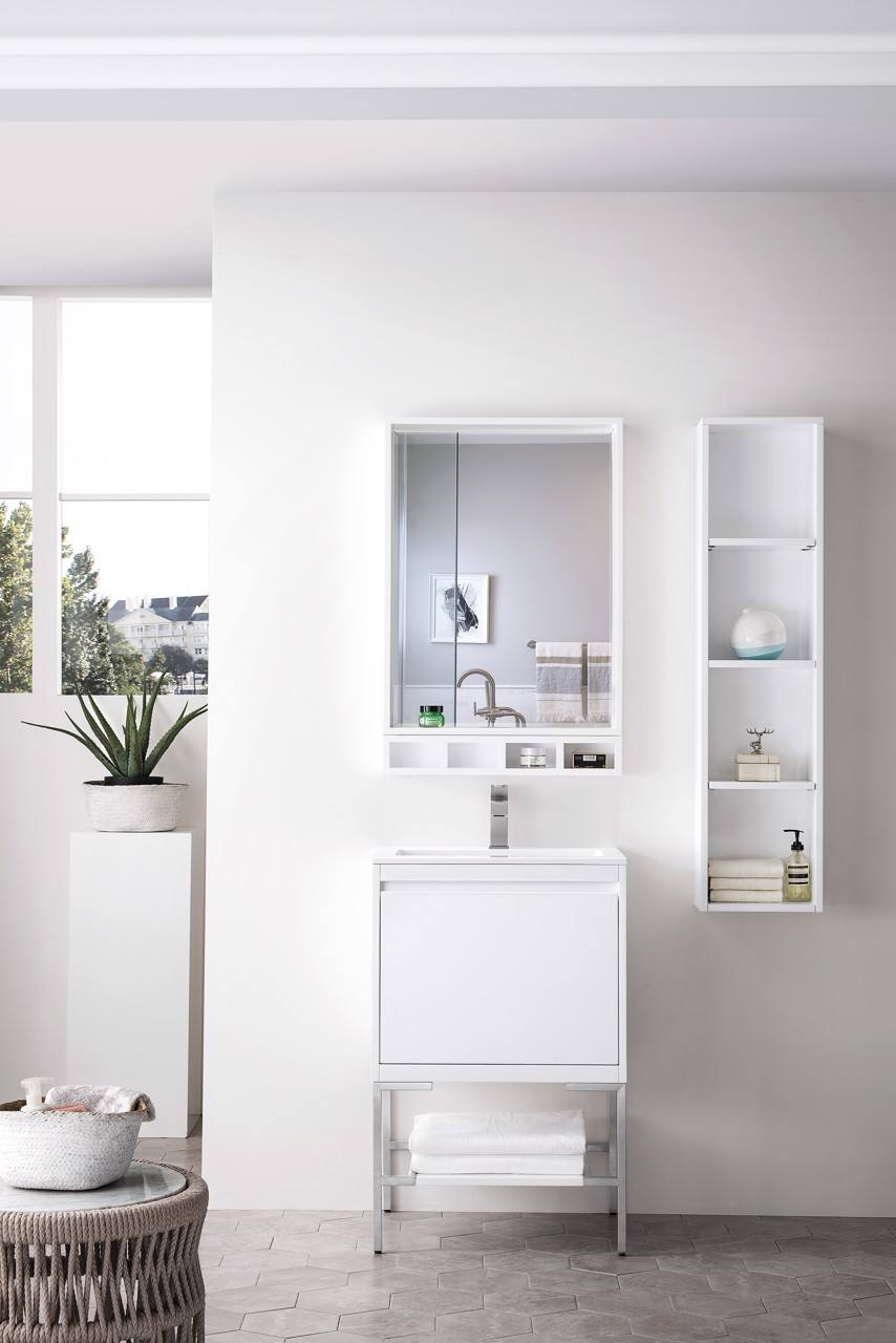
                  
                    Milan 23.6" Single Vanity Cabinet, Glossy White, Brushed Nickel Base Single Bathroom Vanity James Martin Vanities 
                  
                
