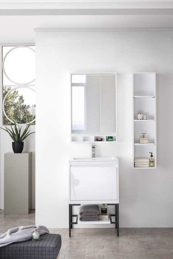 
                  
                    Milan 23.6" Single Vanity Cabinet, Glossy White, Matte Black Base Single Bathroom Vanity James Martin Vanities 
                  
                