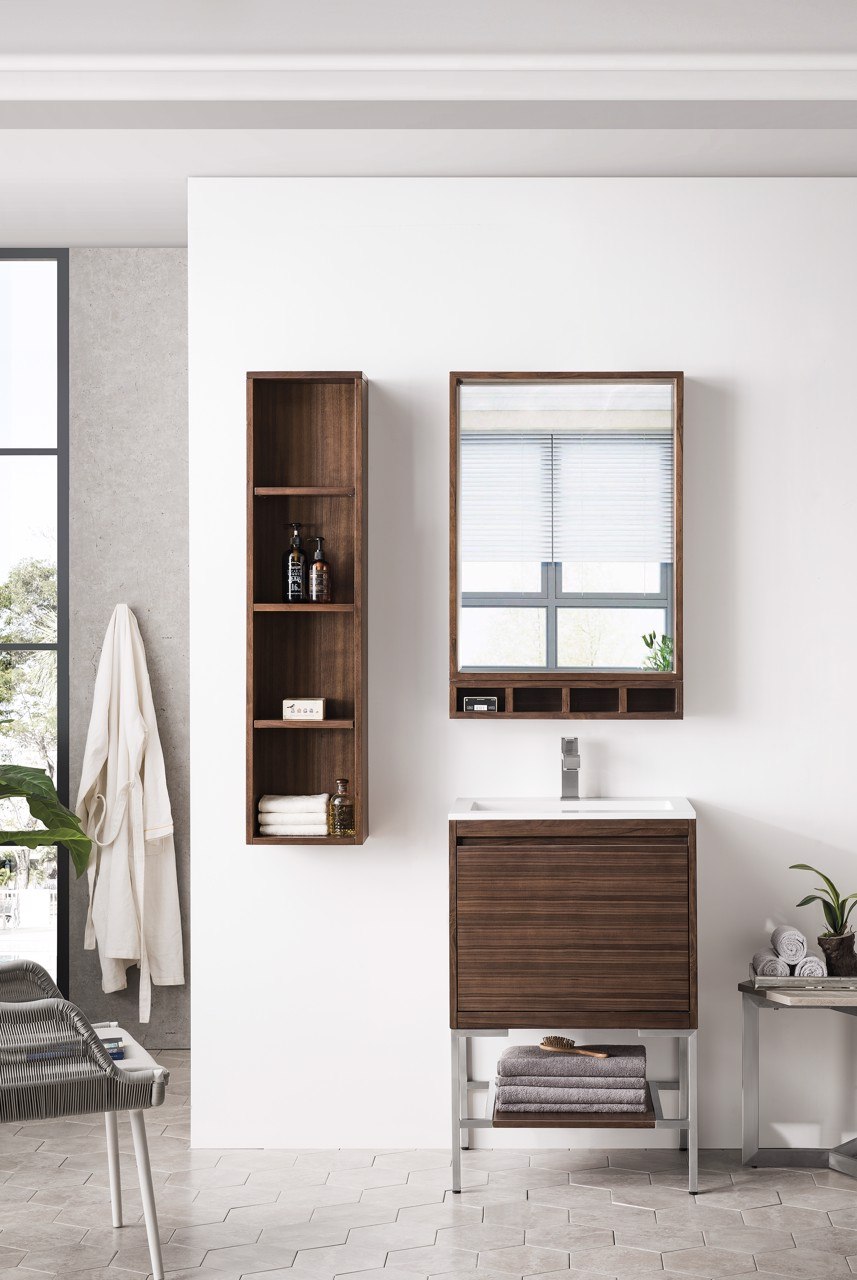 
                  
                    Milan 23.6" Single Vanity Cabinet, Mid Century Walnut, Brushed Nickel Base Single Bathroom Vanity James Martin Vanities 
                  
                
