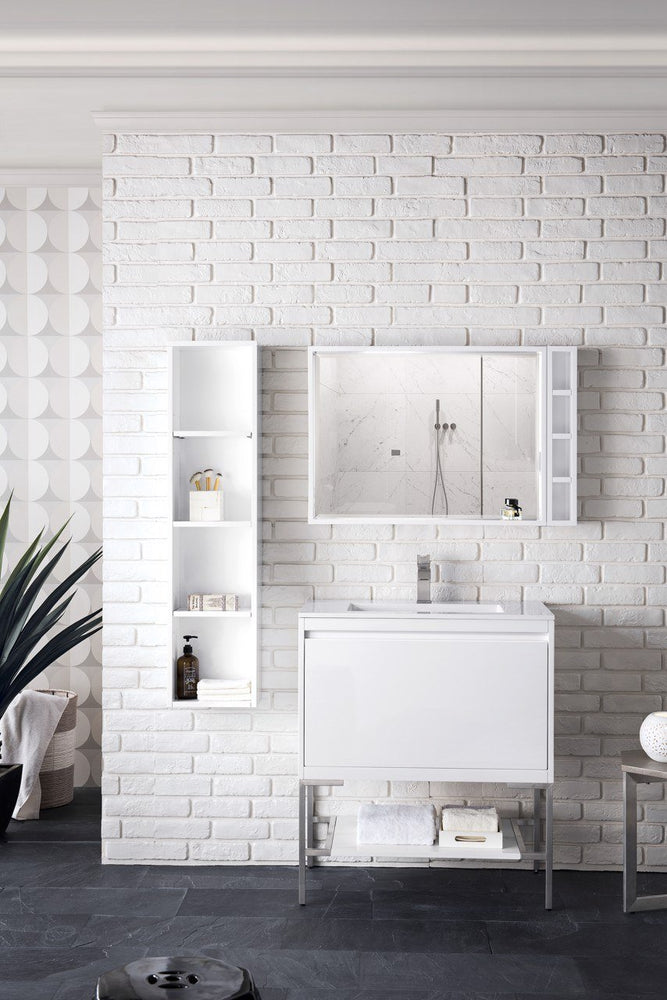 
                  
                    Milan 31.5" Single Vanity Cabinet, Glossy White, Brushed Nickel Base Single Bathroom Vanity James Martin Vanities 
                  
                