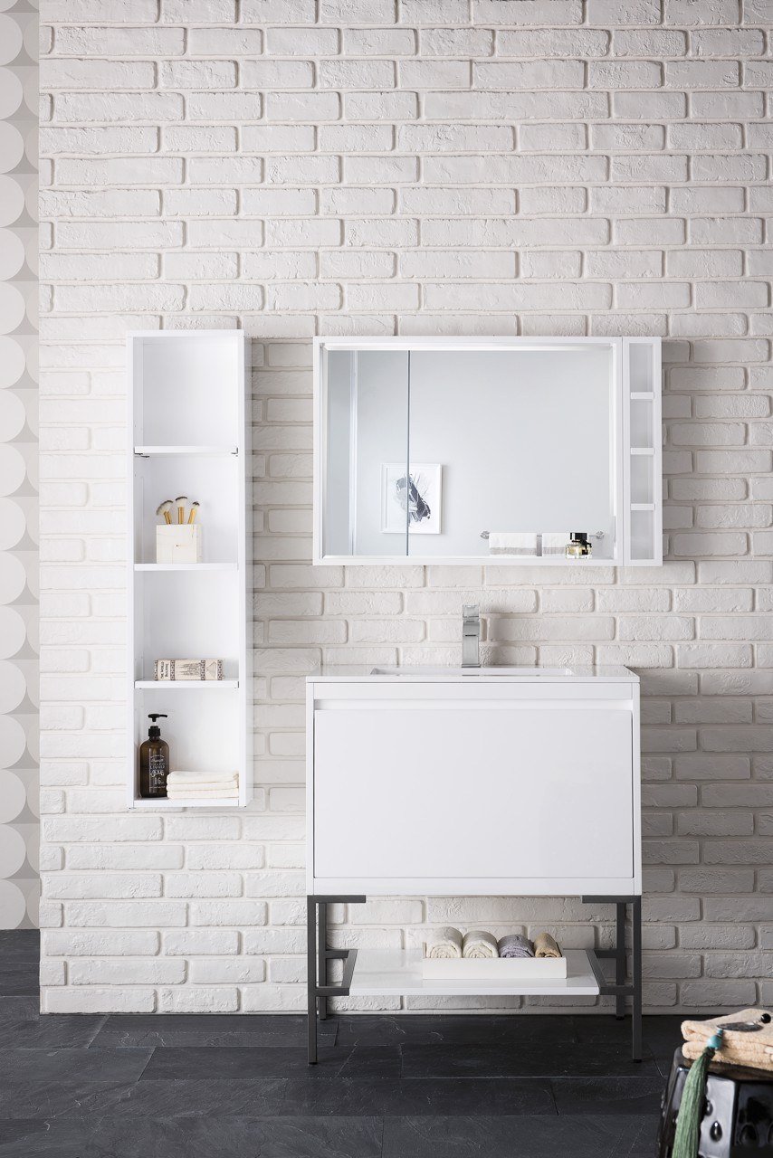 
                  
                    Milan 31.5" Single Vanity Cabinet, Glossy White, Matte Black Base Single Bathroom Vanity James Martin Vanities 
                  
                