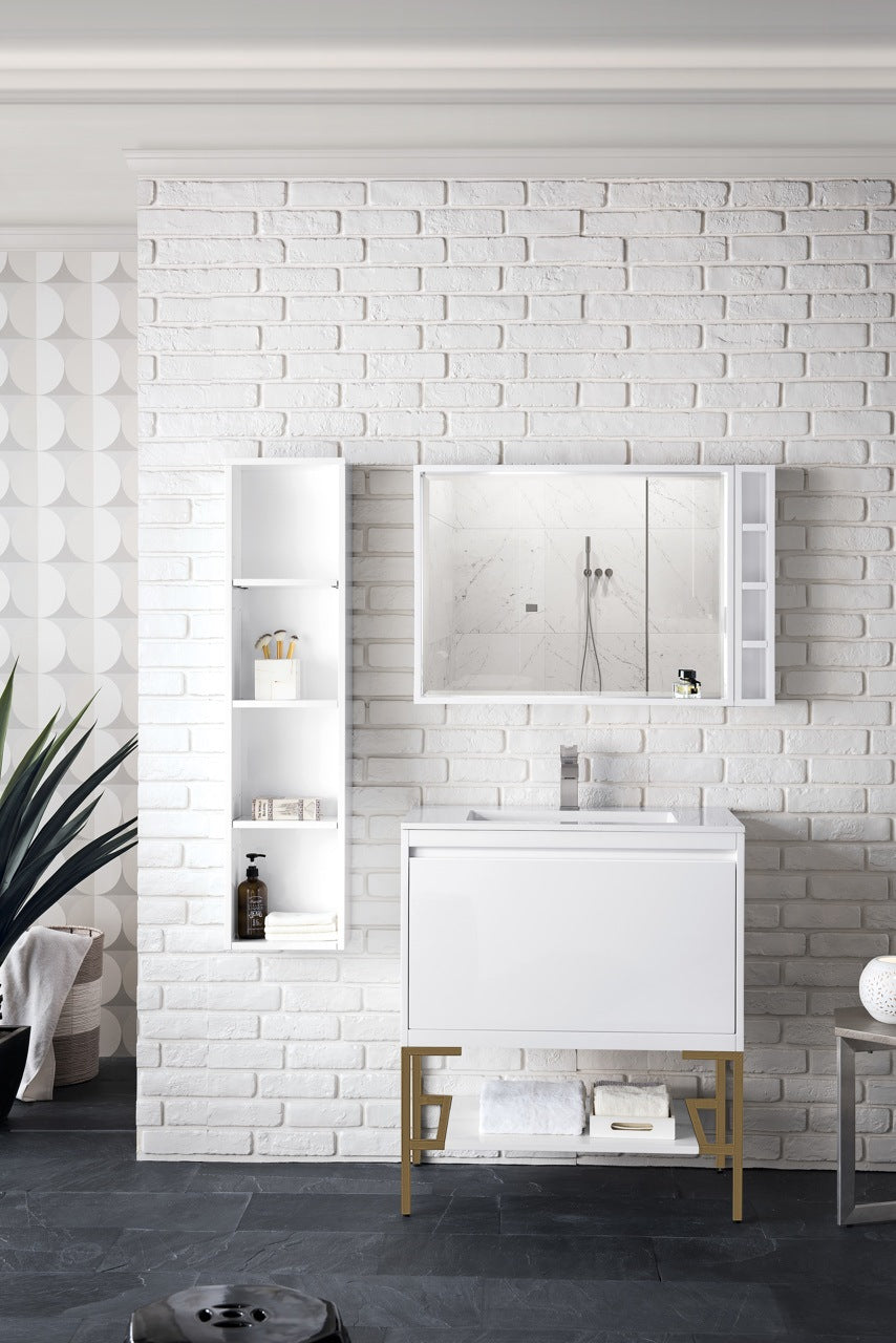 Milan 31.5" Single Vanity Cabinet, Glossy White, Radiant Gold Base Single Bathroom Vanity James Martin Vanities 