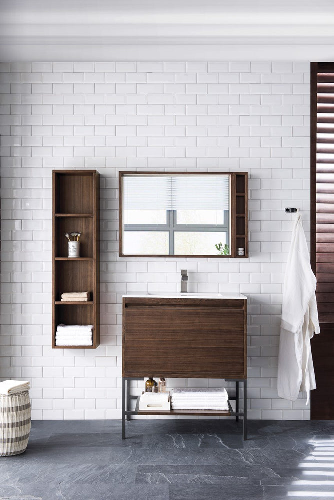 
                  
                    Milan 31.5" Single Vanity Cabinet, Mid Century Walnut, Matte Black Base Single Bathroom Vanity James Martin Vanities 
                  
                