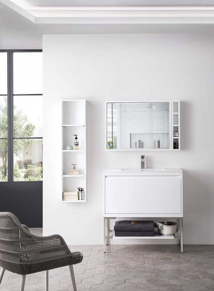 
                  
                    Milan 35.4" Single Vanity Cabinet, Glossy White, Brushed Nickel Base Single Bathroom Vanity James Martin Vanities 
                  
                