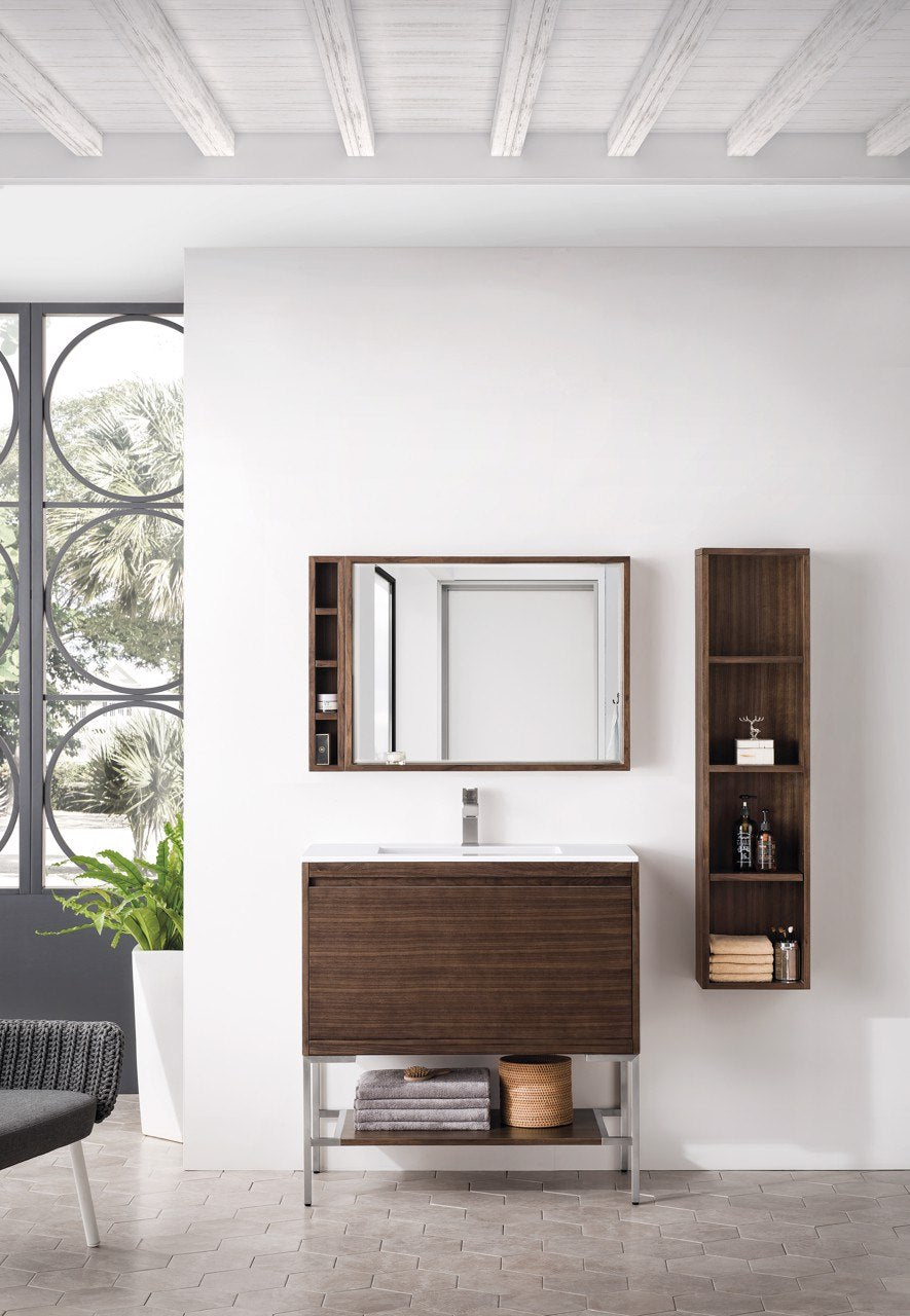 
                  
                    Milan 35.4" Single Vanity Cabinet, Mid Century Walnut, Brushed Nickel Base Single Bathroom Vanity James Martin Vanities 
                  
                