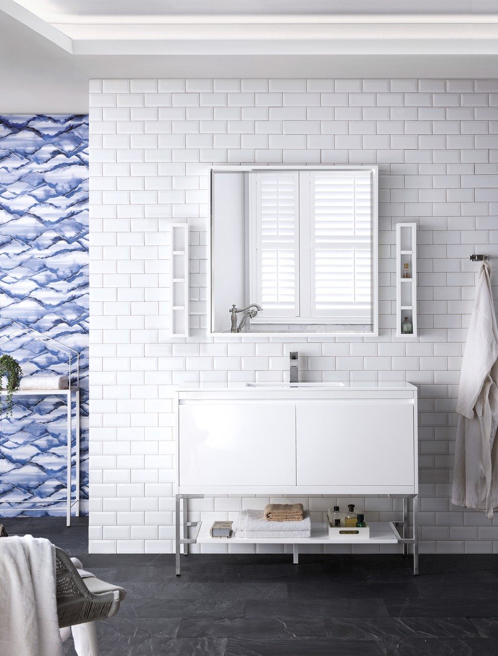 
                  
                    Milan 47.3" Single Vanity Cabinet, Glossy White, Brushed Nickel Base Single Bathroom Vanity James Martin Vanities 
                  
                