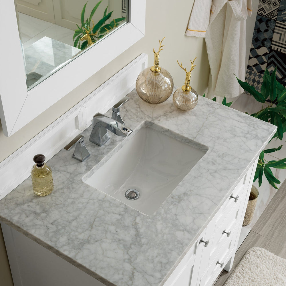 
                  
                    Palisades 36" Single Bathroom Vanity Single Bathroom Vanity James Martin Vanities Bright White Carrara White Marble 
                  
                