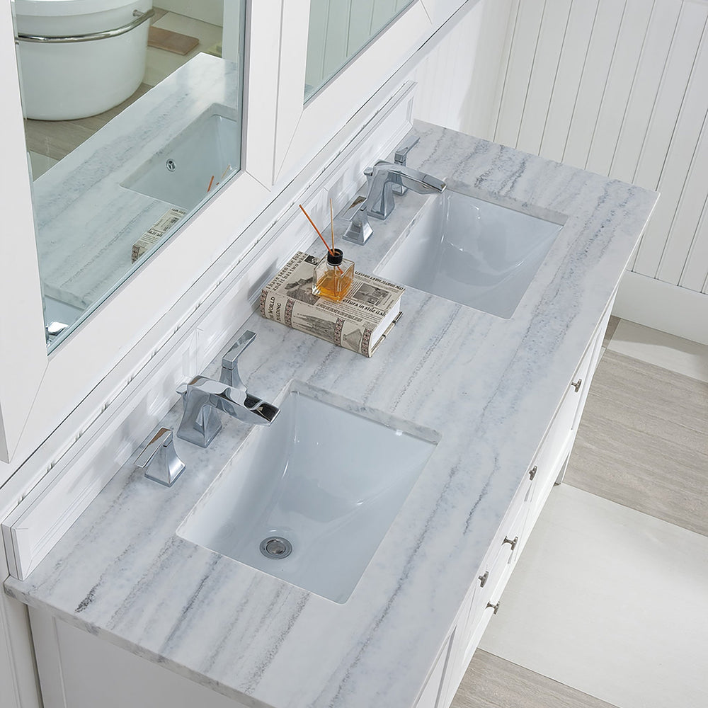 
                  
                    Palisades 60" Double Bathroom Vanity Single Bathroom Vanity James Martin Vanities Bright White Arctic Fall Solid Surface 
                  
                
