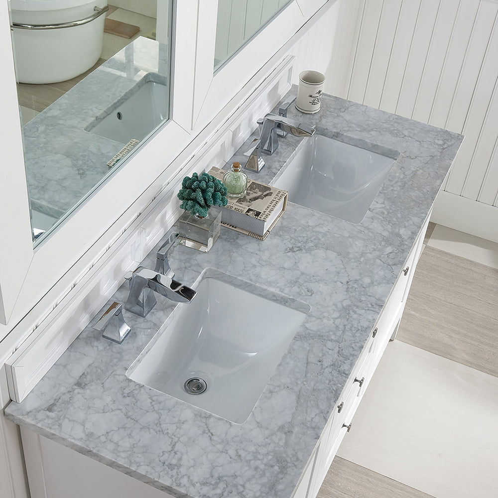 
                  
                    Palisades 60" Double Bathroom Vanity Single Bathroom Vanity James Martin Vanities Bright White Carrara White Marble 
                  
                