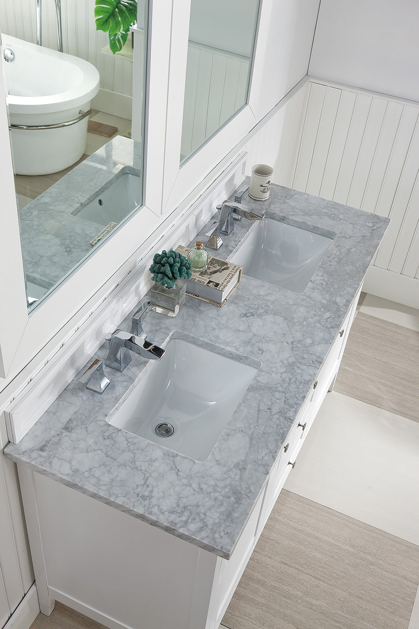 
                  
                    Palisades 60" Double Bathroom Vanity Single Bathroom Vanity James Martin Vanities Bright White Carrara White Marble 
                  
                