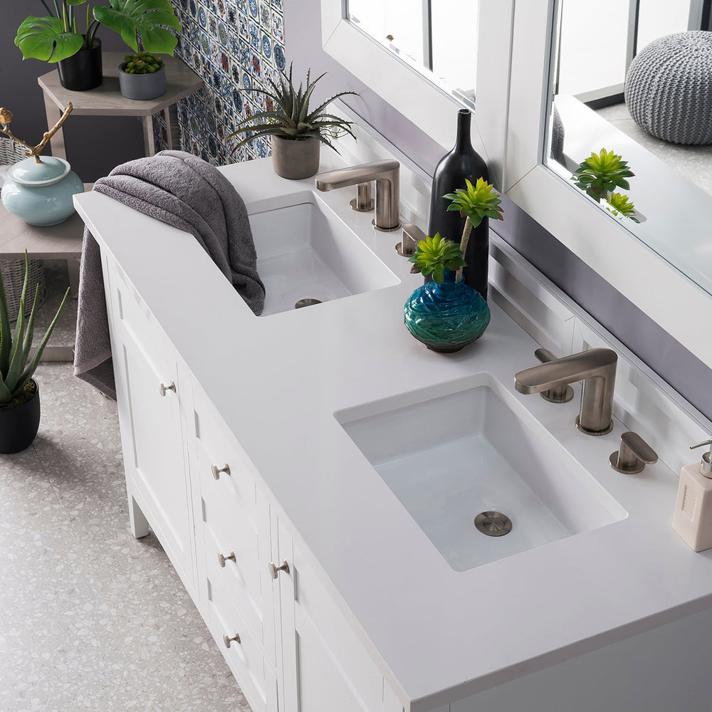 
                  
                    Palisades 60" Double Bathroom Vanity Single Bathroom Vanity James Martin Vanities Bright White White Zeus Quartz 
                  
                