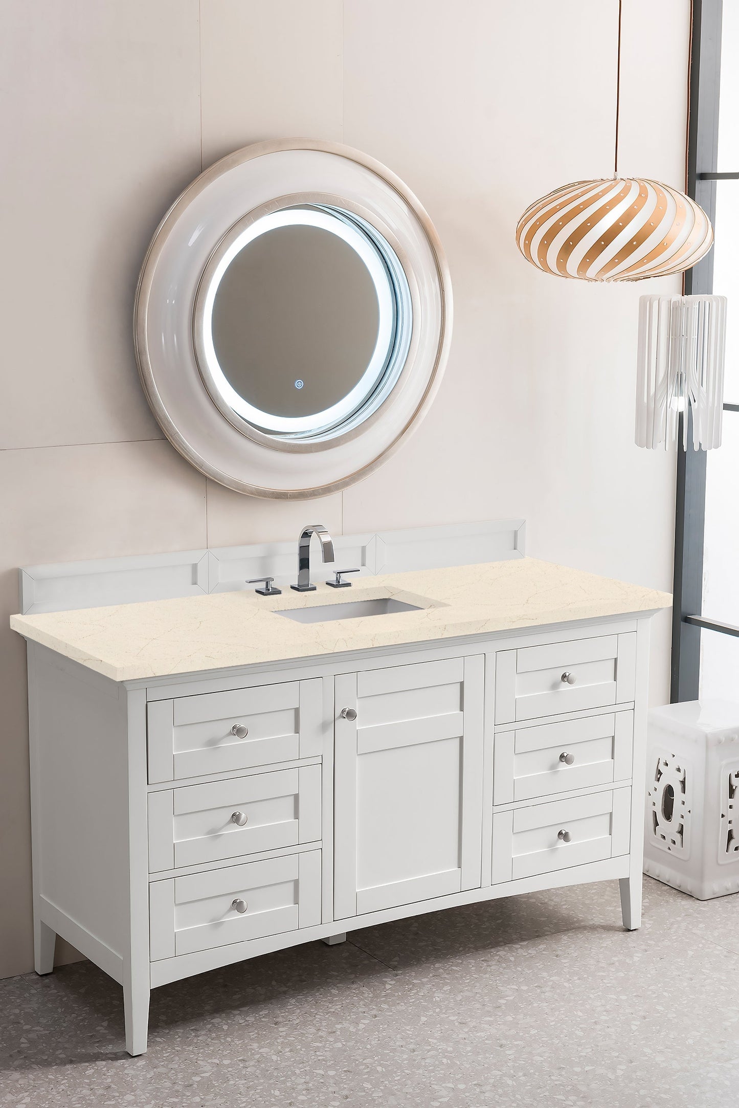 
                  
                    Palisades 60" Single Bathroom Vanity Single Bathroom Vanity James Martin Vanities Bright White Eternal Marfil Quartz 
                  
                
