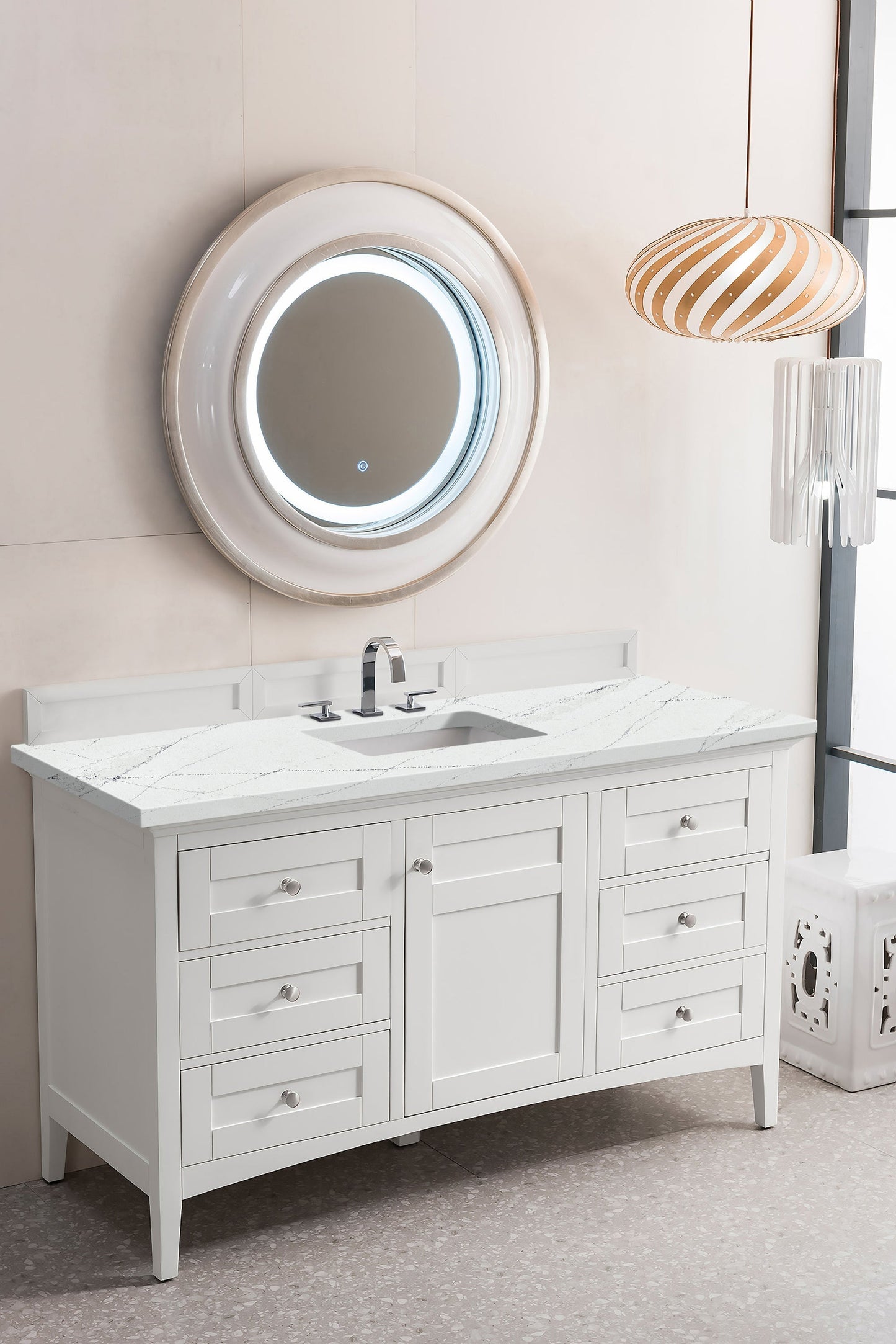 
                  
                    Palisades 60" Single Bathroom Vanity Single Bathroom Vanity James Martin Vanities Bright White Ethereal Noctis Quartz 
                  
                