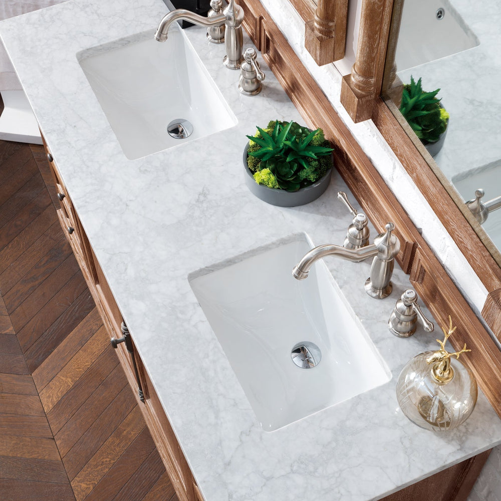 
                  
                    Providence 60" Double Bathroom Vanity in Driftwood Double bathroom Vanity James Martin Vanities Carrara White Marble 
                  
                