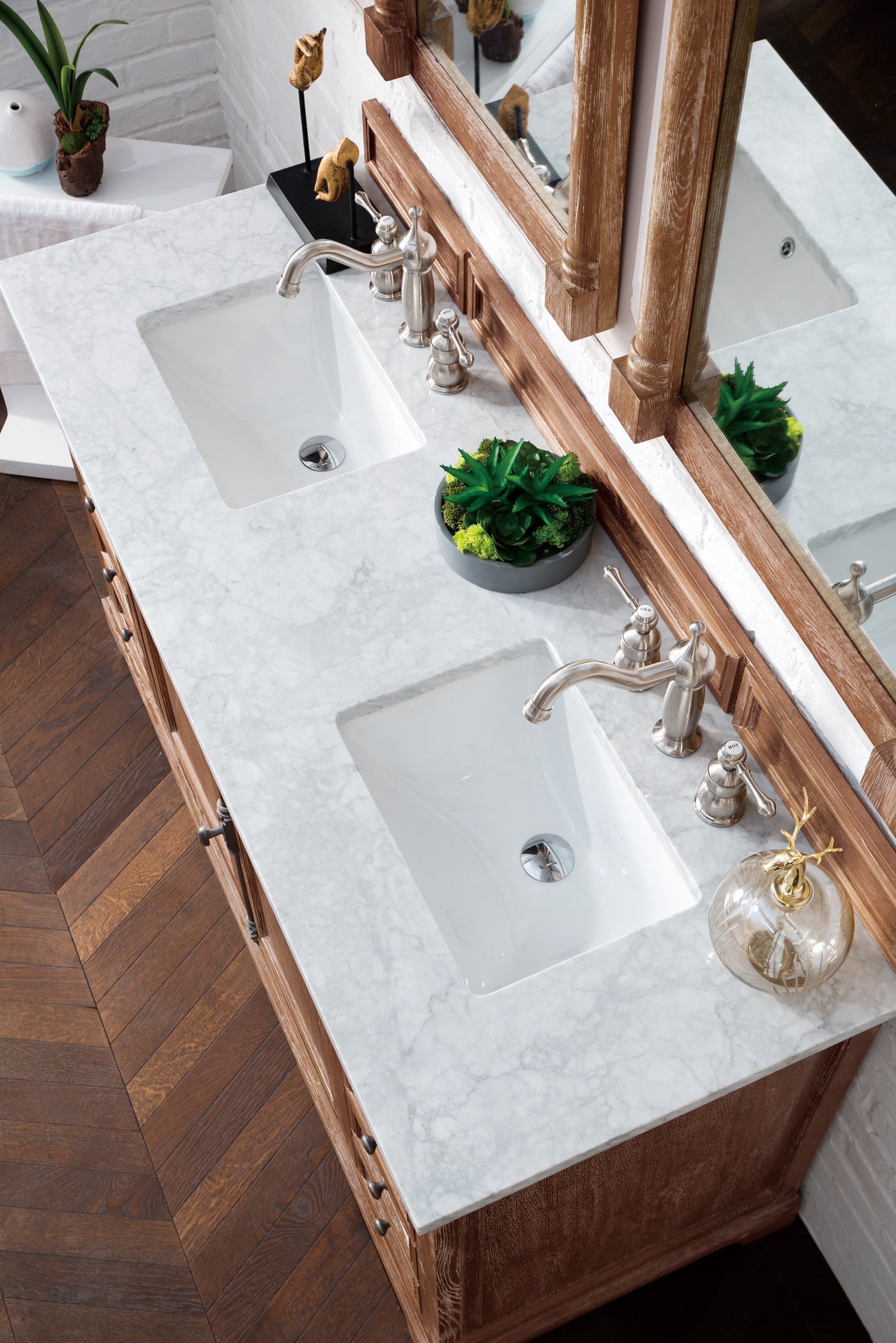 
                  
                    Providence 60" Double Bathroom Vanity in Driftwood Double bathroom Vanity James Martin Vanities Carrara White Marble 
                  
                