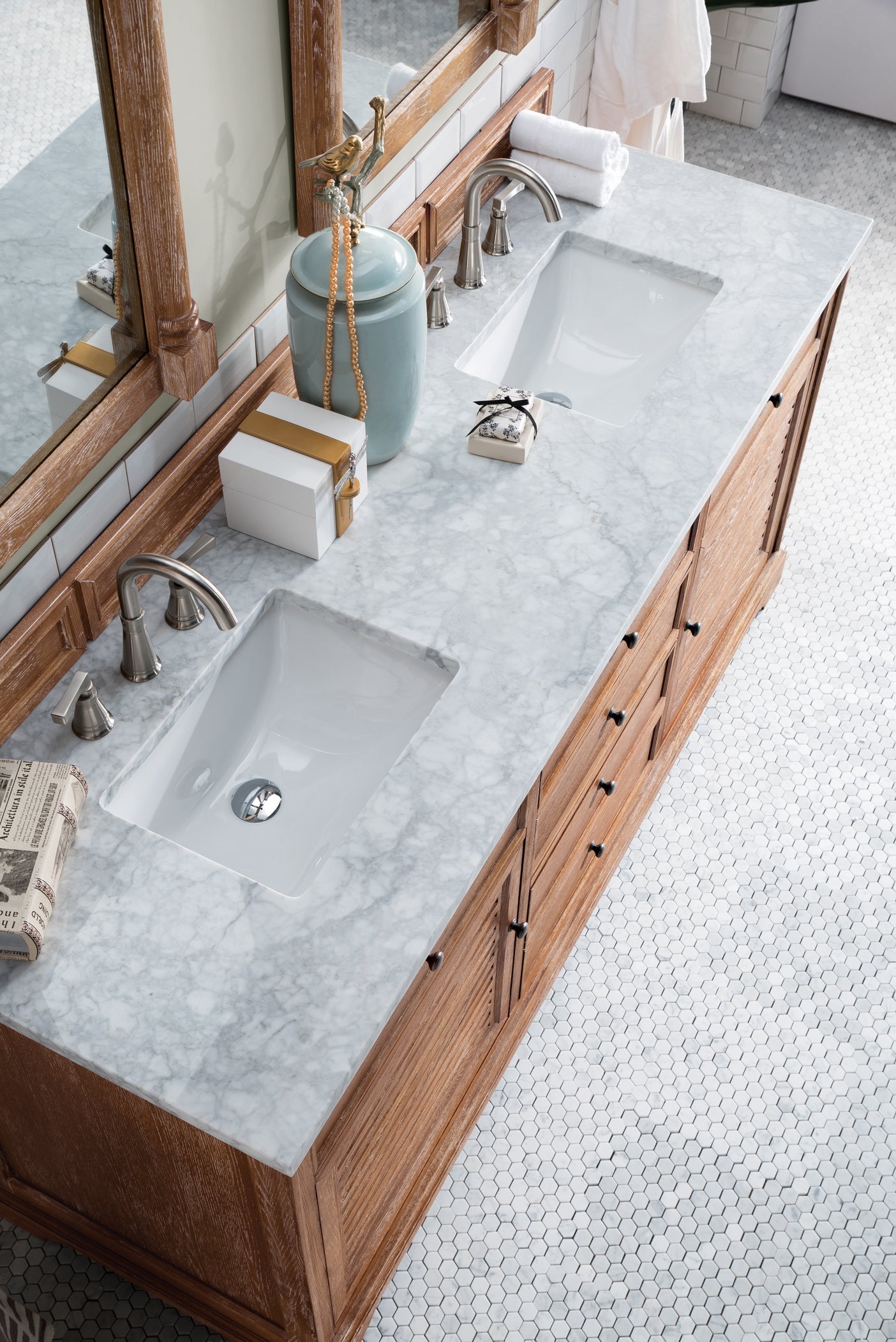 
                  
                    Savannah 72" Double Bathroom Vanity Single Bathroom Vanity James Martin Vanities Driftwood Carrara White Marble 
                  
                