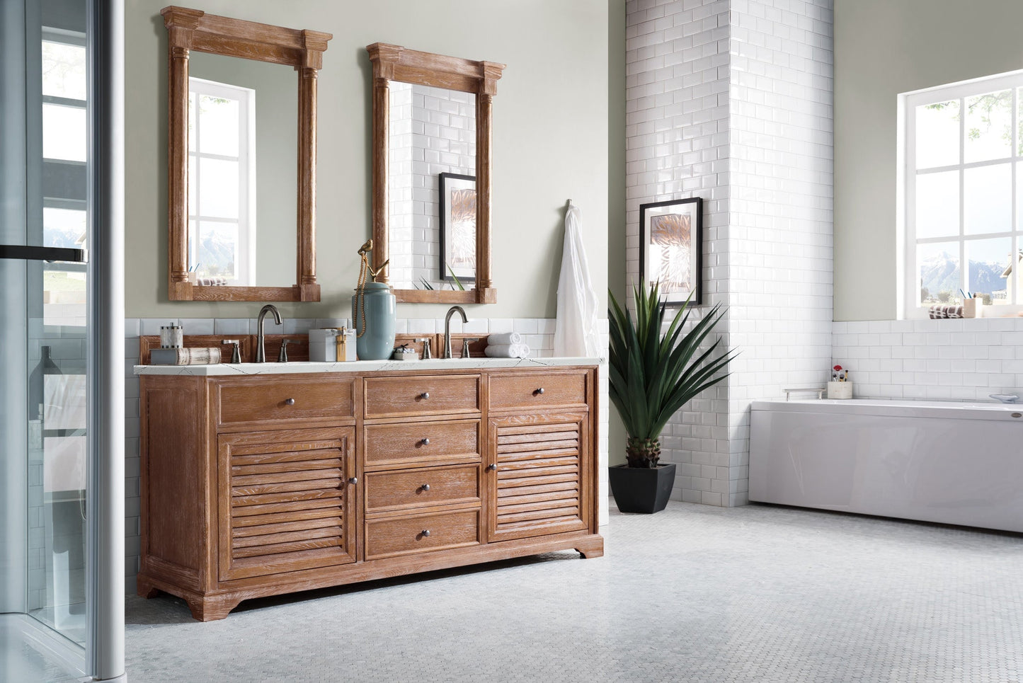 
                  
                    Savannah 72" Double Bathroom Vanity Single Bathroom Vanity James Martin Vanities Driftwood Ethereal Noctic Quartz 
                  
                